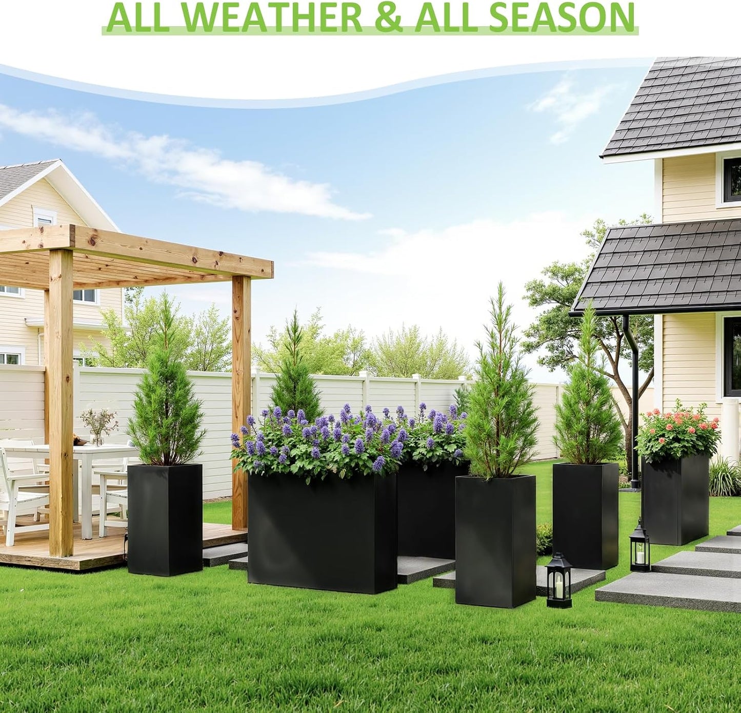 Set of 2 Outdoor Planters 38"W x 10.2"D x 30"H- Tall Rectangular Planters for Outdoor Patio/Porch, All-Weather with Anti-dumping Kit, Durable Galvanized Steel, Modern Design for Plants, Flower