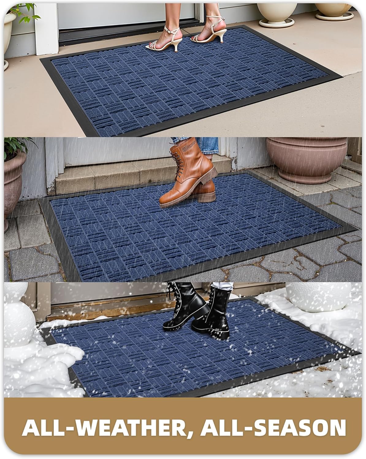 Color&Geometry Front Door Mat Outside Entrance, Heavy Duty Non Slip Low Profile Doormat for Entryway, Trap Dirt and Moisture Welcome Mats All-Weather, Easy Clean, Patio, Garage, 24"x36" Blue