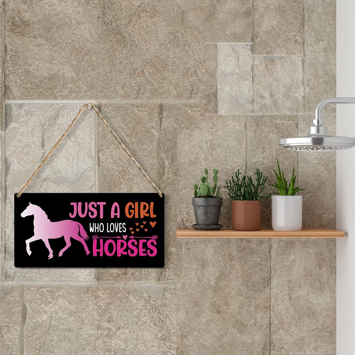 Funny Just a Girl Who Loves Horses Wood Sign Rustic Horses Lovers Pink Wooden Hanging Plaque for Home Girl Room Wall Art Decoration 6 x 12 Inches Present