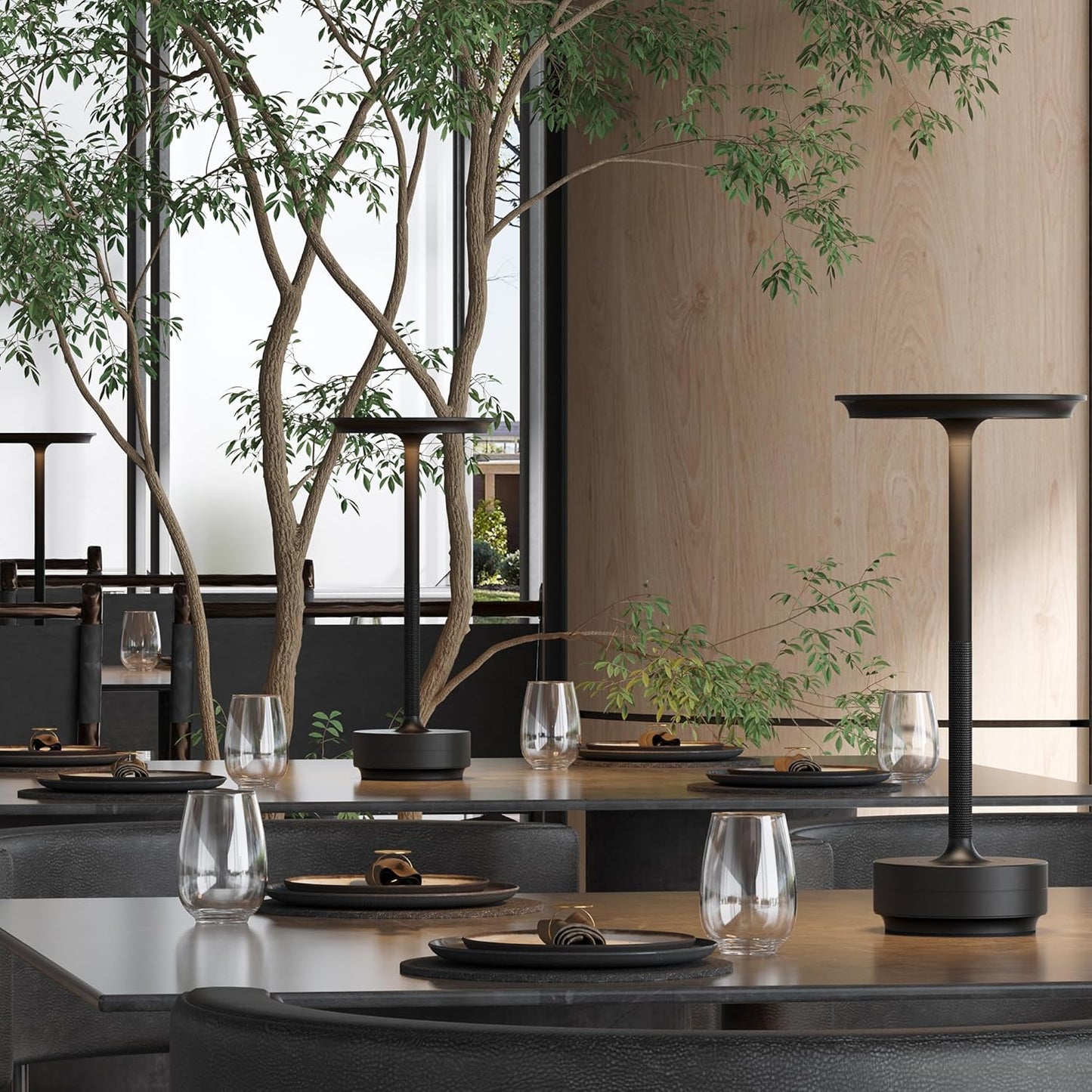 Cordless Table Lamp, LED Rechargeable Table Light with 3 Temp Settings, Stepless Dimming, 5000mAh Battery, USB-C, Memory, Aluminum Alloy, for Home, Patio, Restaurant, Outdoor. Black