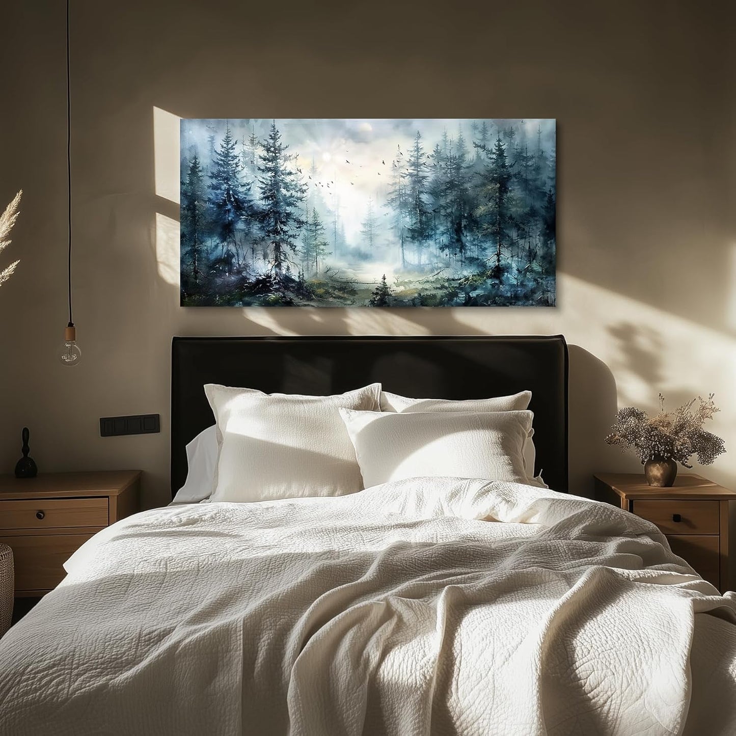 SERIMINO Large Wall Art for Living Room, Landscape Canvas Prints Paintings, Foggy Forest Pictures Wall Decor Aesthetic, Pine Trees Modern Home Decor, Bedroom Bathroom Office Artwork 30"X60"
