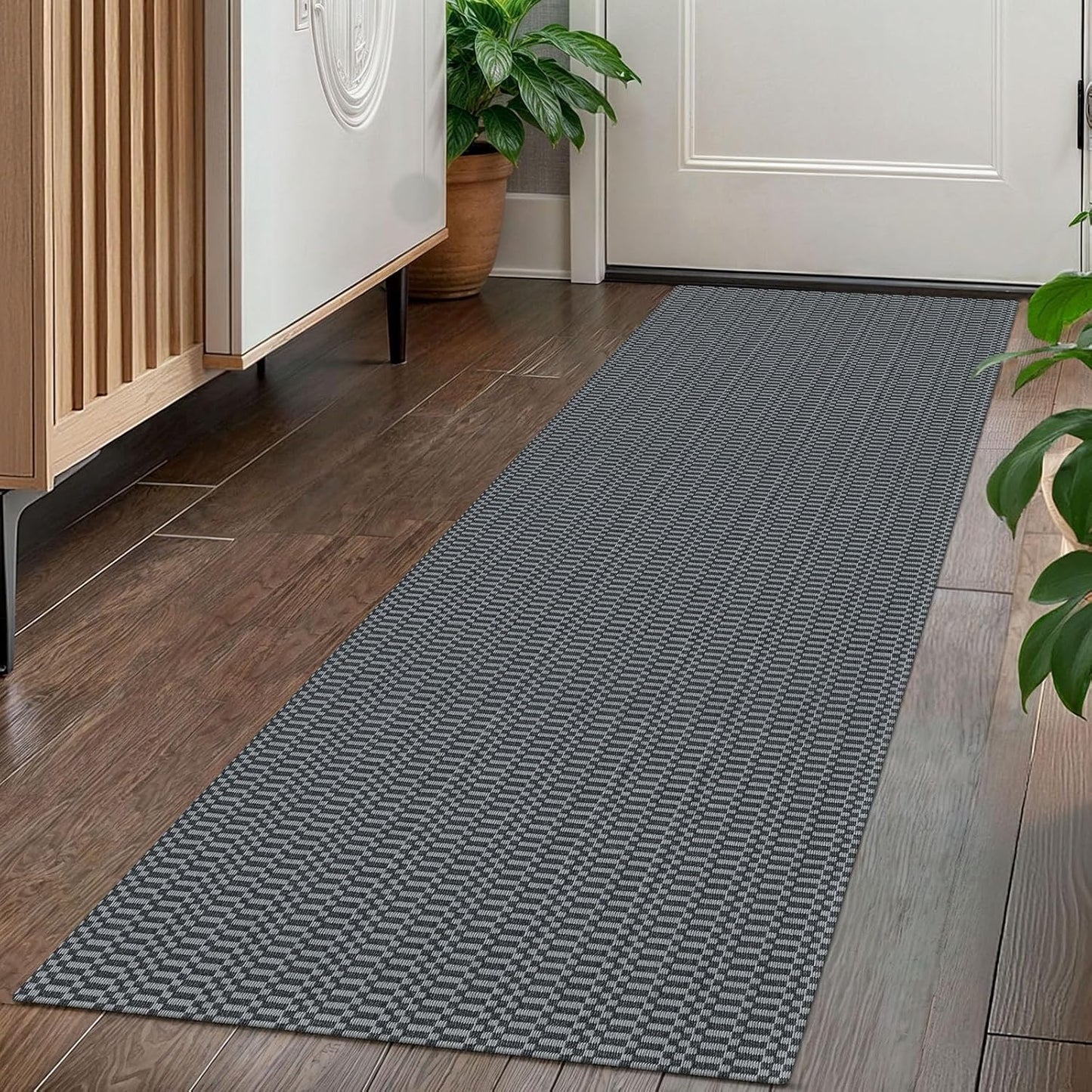 KOZYFLY Washable Runner Rug 2x5 Ft Runners for Hallways Throw Rug with Rubber Backing, Braided Cotton Entryway Runner Indoor, Carpet Runners for Hallway Kitchen Entryway Bedroom, Grey/Charcoal Grey