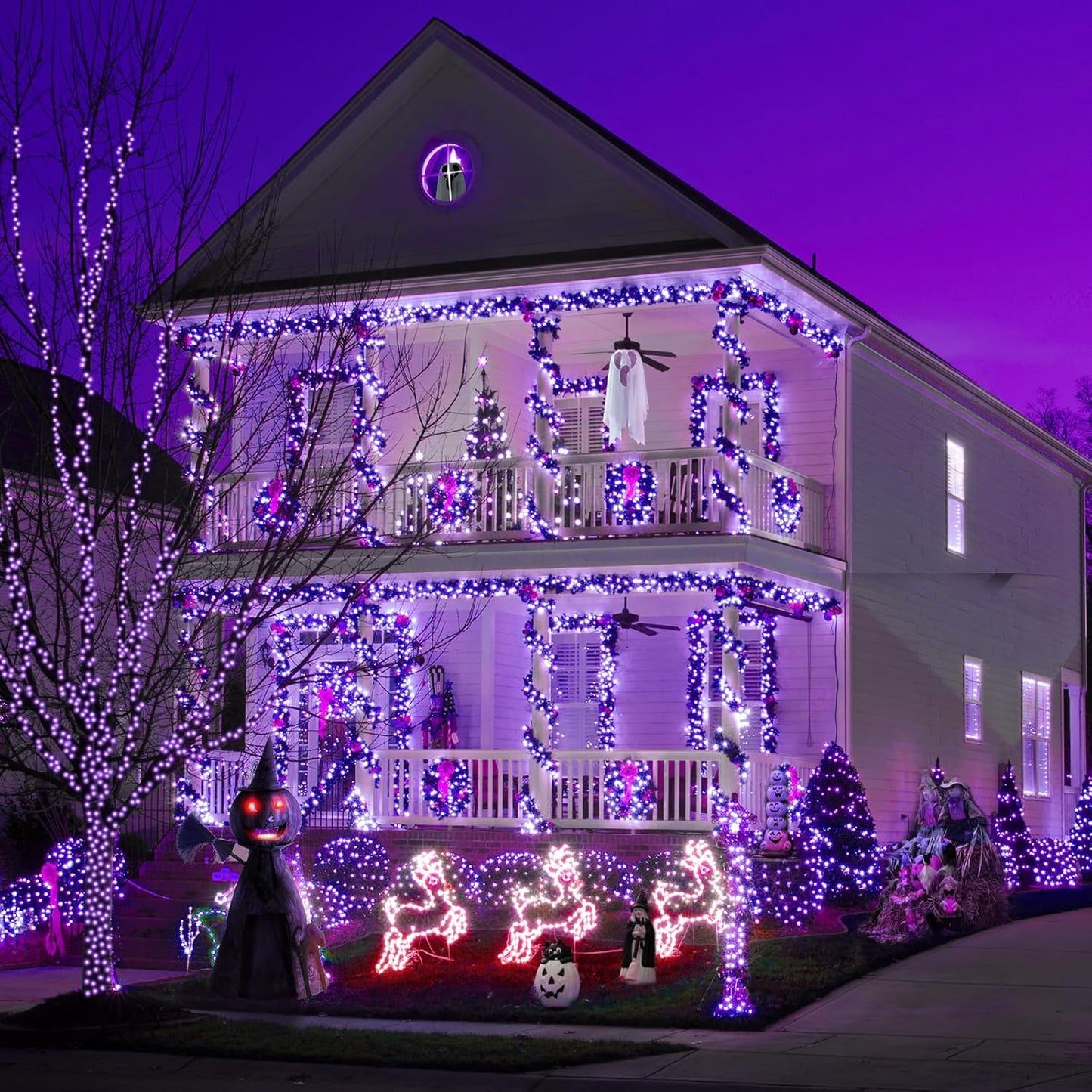 Kwaiffeo Purple Halloween Lights, 100FT 300LED String Light Outdoor Indoor, 8 Modes Connectable Purple Lights for Christmas Halloween Decorations Outside, Fairy Light for Party Yard Tree Decor