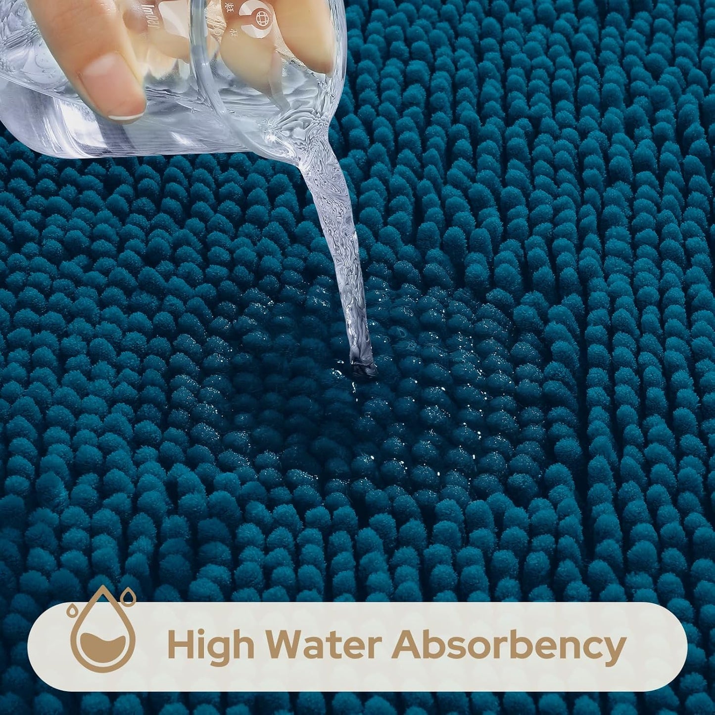 HOMEIDEAS 3 Pieces Bathroom Rugs, Ultra Soft Non Slip Absorbent Chenille Toilet Bath Mat Set (Atlantic Blue,17"x24"+20"x32"+U Shape 20"x24")