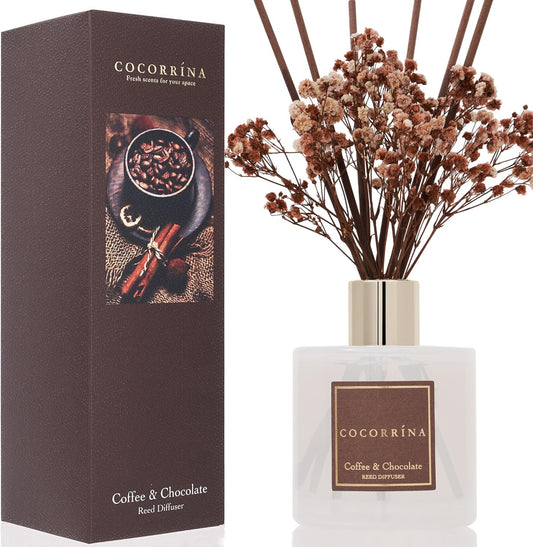 Cocorrína Reed Diffuser Sets - Coffee & Chocolate Scented Diffuser with Sticks Home Fragrance Reed Diffuser for Bathroom Shelf Decor