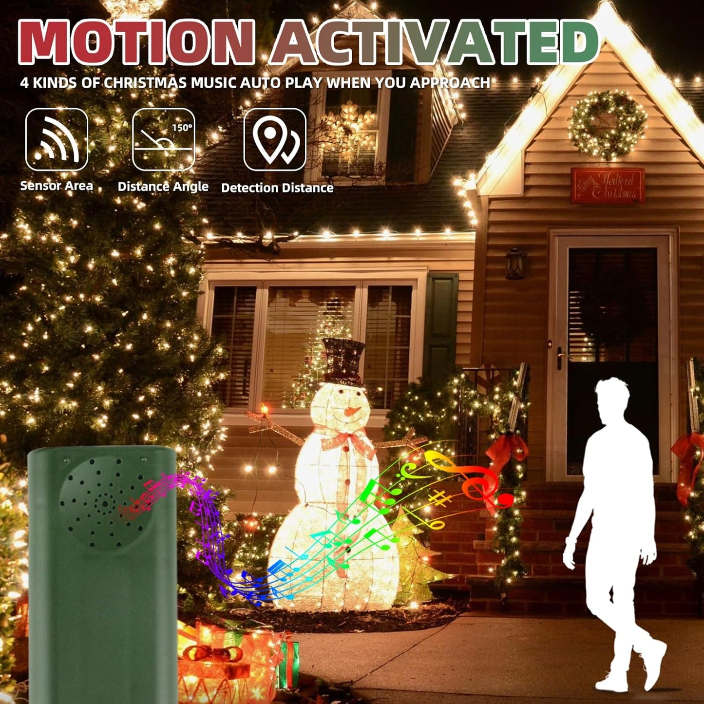 33FT 100LED String Lights,Battery Christmas Music Light Waterproof,Motion Sensor Christmas Lights with 6 Modes for Indoor Outdoor Yard Patio Garden Xmas Tree Decor