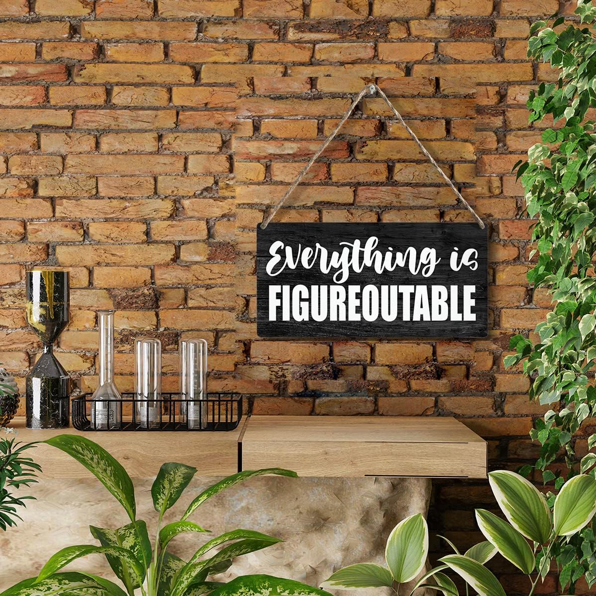 YCYD Inspirational Everything is Figureoutable Wood Sign Rustic Motivational Wooden Hanging Plaque for Home Office Wall Art Decoration 6 x 12 Inches Present