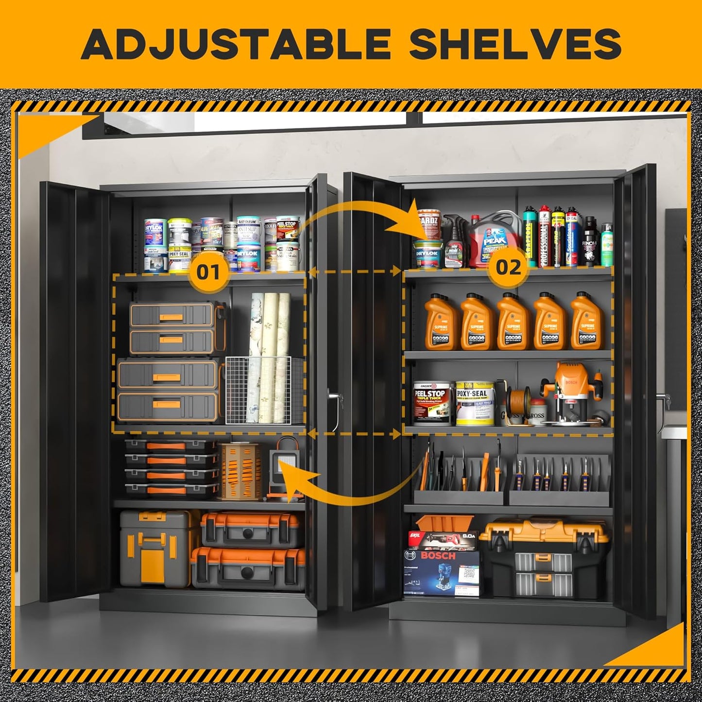 Greenvelly 72" H Metal Storage Cabinet, 36" W x 18" D Black Metal Cabinet with 2 Doors and 4 Adjustable Shelves,Locking Cabinets for Office, Home, Garage, School