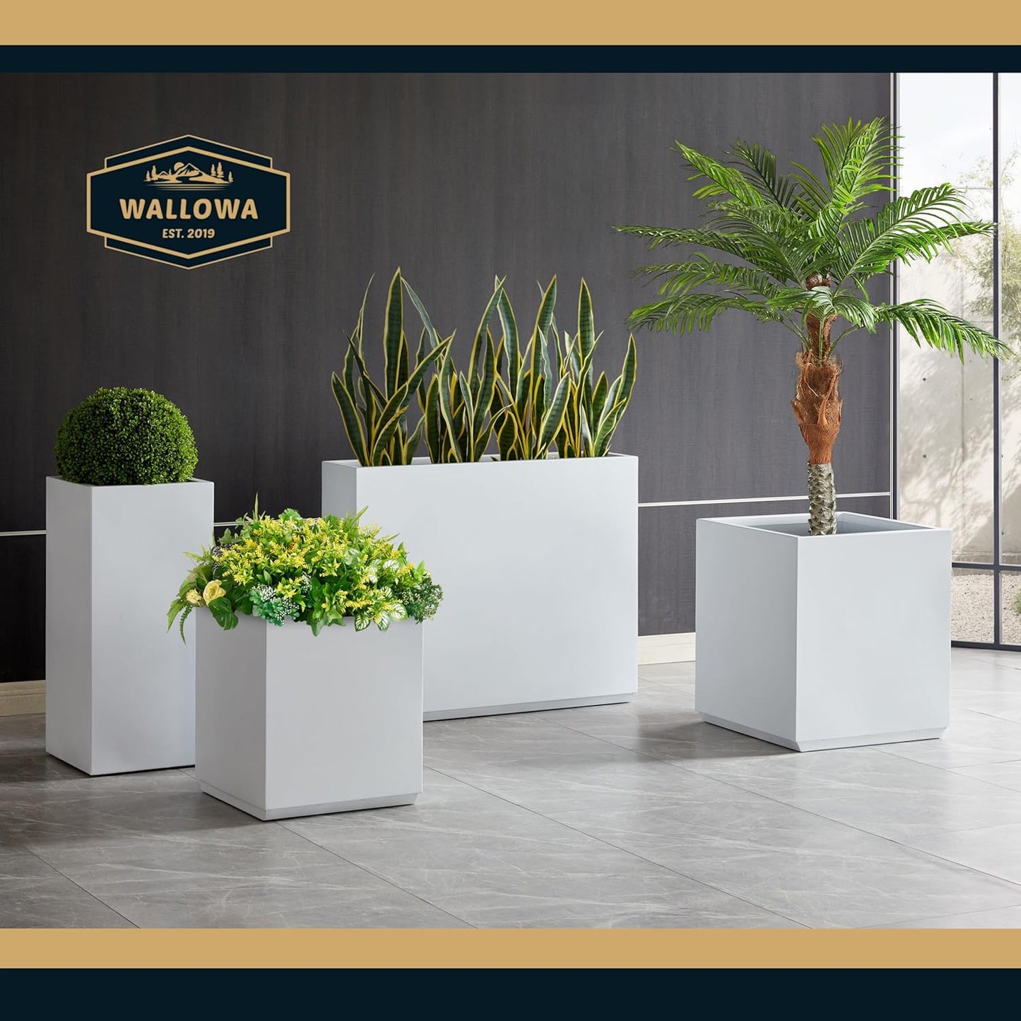 Wallowa Metallic Heavy Outdoor Span Planter Box, Large Flower Pot, Long and Tall Divider Planters, 38Lx10Wx30H, White, Seamless and No Assembly 48.8 Pounds