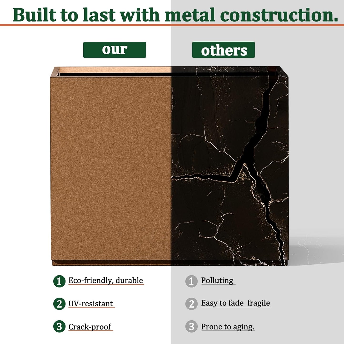 Large Rectangle Planter Metal Brown Planter Box with a Drainage Hole and a Removable Divider Indoor Outdoor Porch Pots for Tall Plants, Trees, Flowers 37.99"x 15" x 16.26" Brown