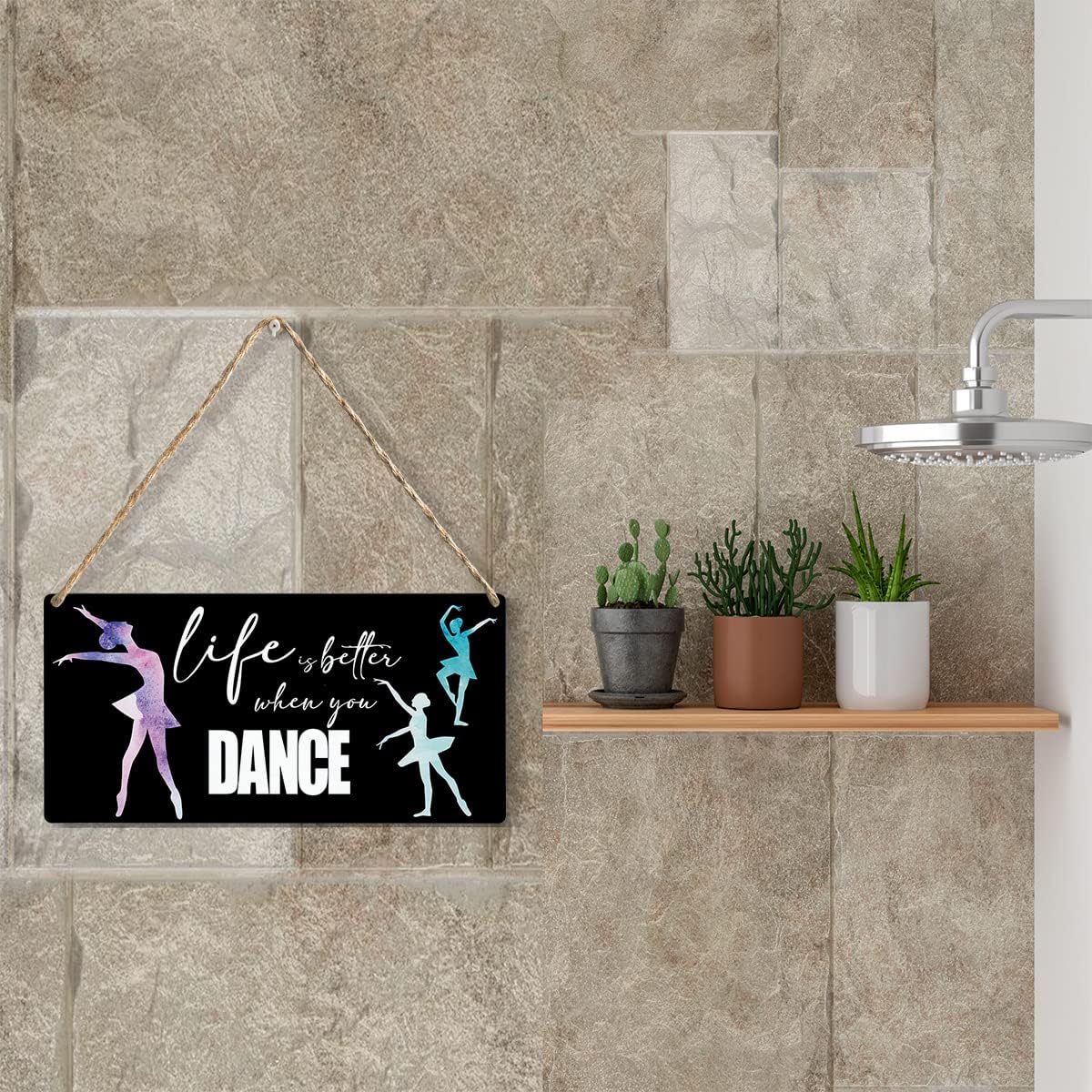 Inspirational Life is Better When You Dance Wood Sign Rustic Ballet Dancer Lovers Wooden Hanging Plaque for Home Living Room Bedroom Wall Art Decoration 6 x 12 Inches Present