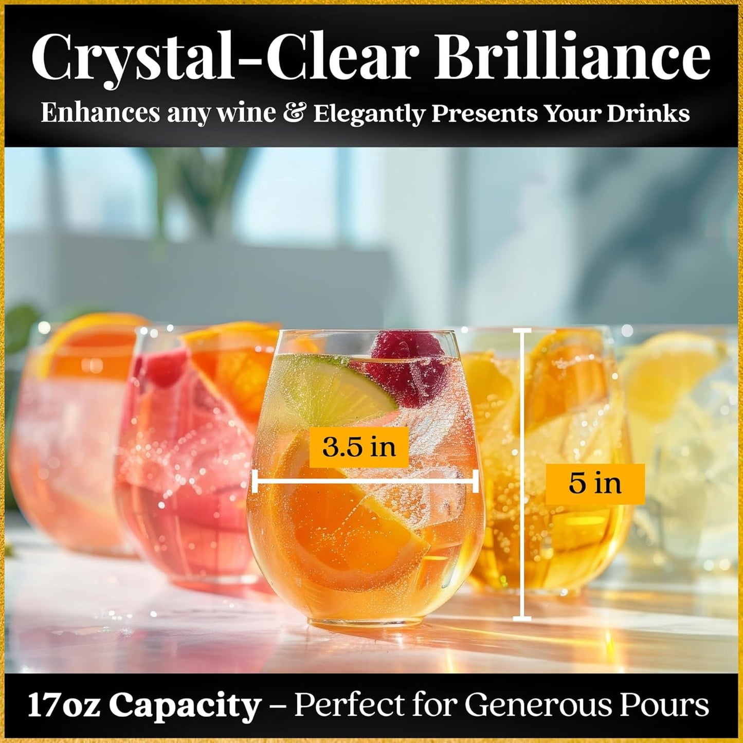 Set of 8 European-Made Stemless Wine Glasses | Voted New York Times Best Stemless Glass of 2017 | 17 FL Oz. | 100% Lead-Free Crystal | Thin | Dishwasher-Safe | Gift Box | Perfect for Everyday Use