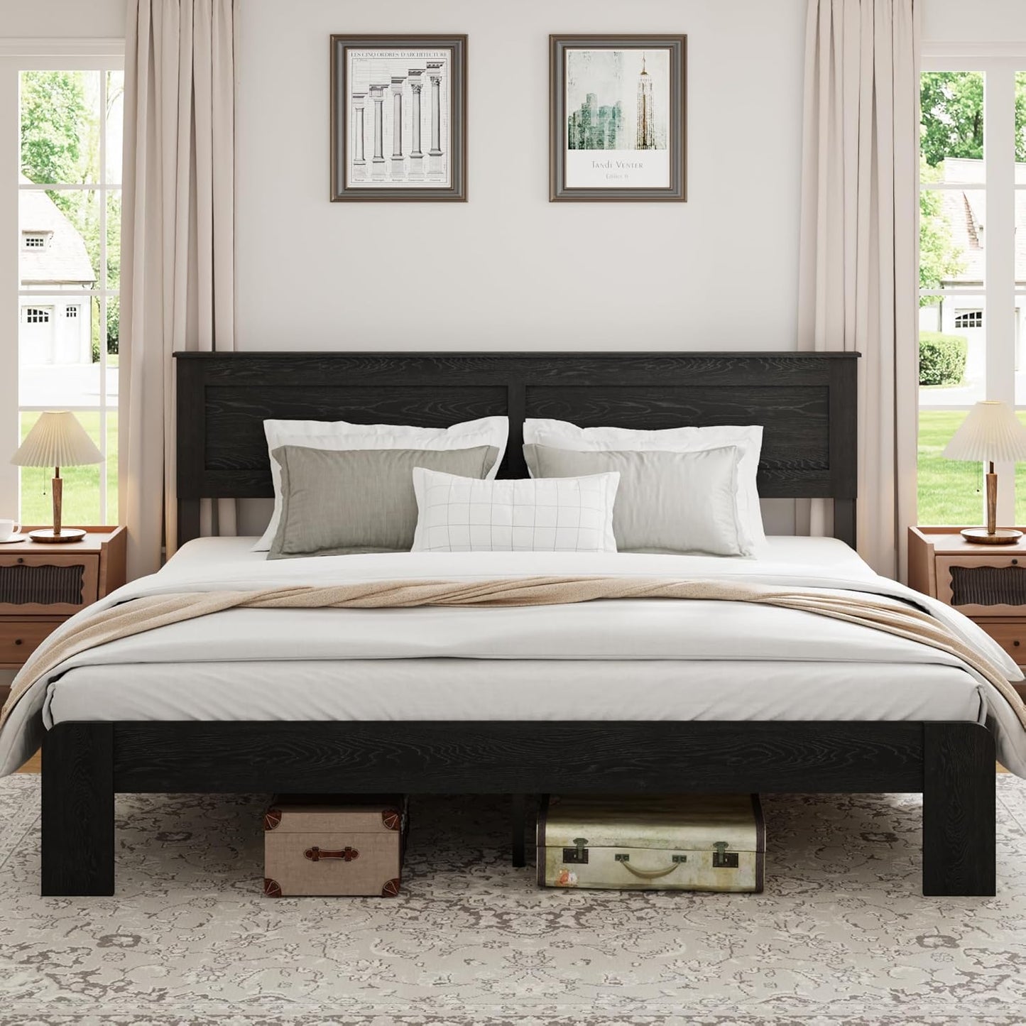 Wood Platform Bed Frame, King Bed Frame with Headboard and Wood Slat Support, Noise-Free,Easy Assembly, No Box Spring Needed,Black