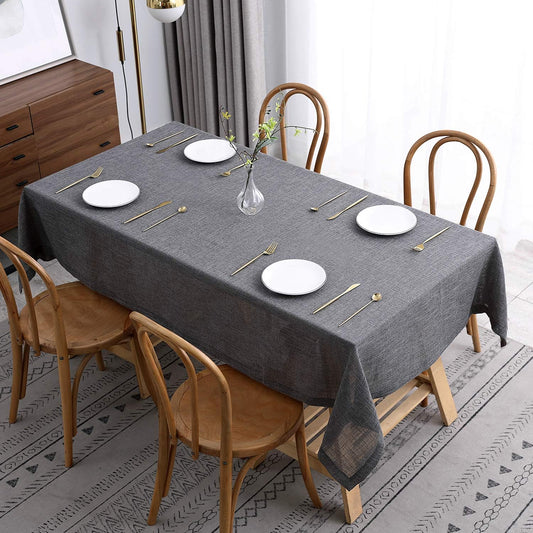maxmill Flaxy Faux Linen Table Cloth with 2-Tone Slubby Texture Wrinkle Resistant Anti-Shrink Soft Tablecloth for Kitchen Dining Tabletop for Banquet Parties Rectangle 60 x 140 Inch Charcoal
