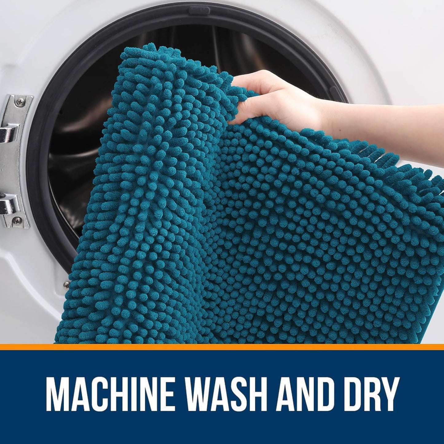 OLANLY Bathroom Rugs Sets 2 Piece, Soft Absorbent Chenille Bath Mats and U-Shaped Contour Toilet Mat Area Rug Set, Machine Washable Bath Carpet, Home Decor Accessories(24"x16"+24"x20", Peacock Blue)