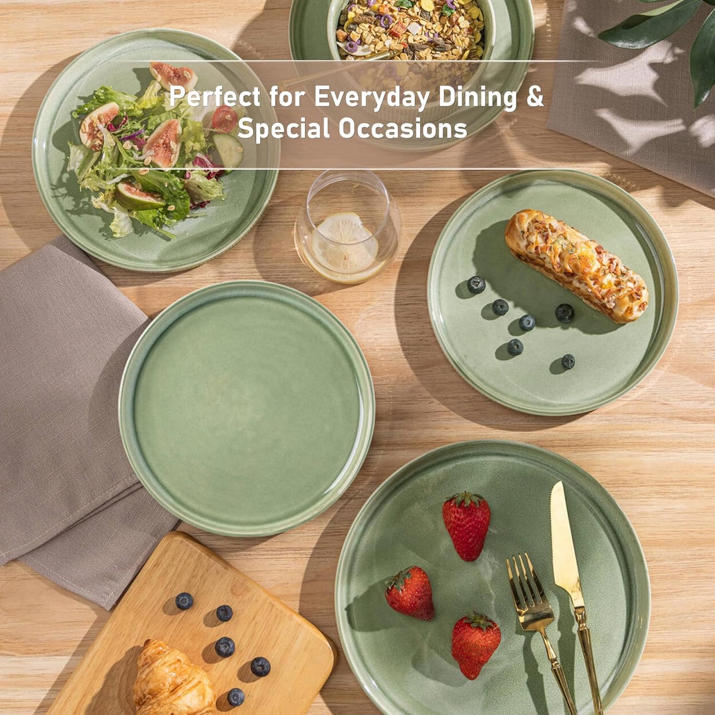 GBHOME Stoneware Dinnerware Sets for 6,Round Reactive Glaze Ceramic Plates and Bowls Set,Highly Scratch Resistant | Dishwasher & Microwave Safe Dishes Set,Service for 6(18Pcs)