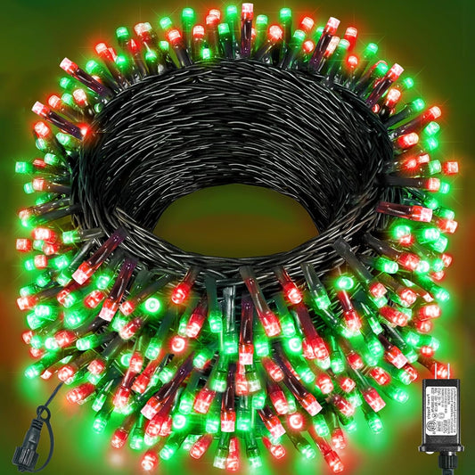 Christmas Lights Outdoor 600 LED, Green Wire Christmas Tree Lights for Indoor Waterproof, 8 Modes & Timer, Connectable String Light for Bedroom Yard Party Wedding Decorations, Red Green