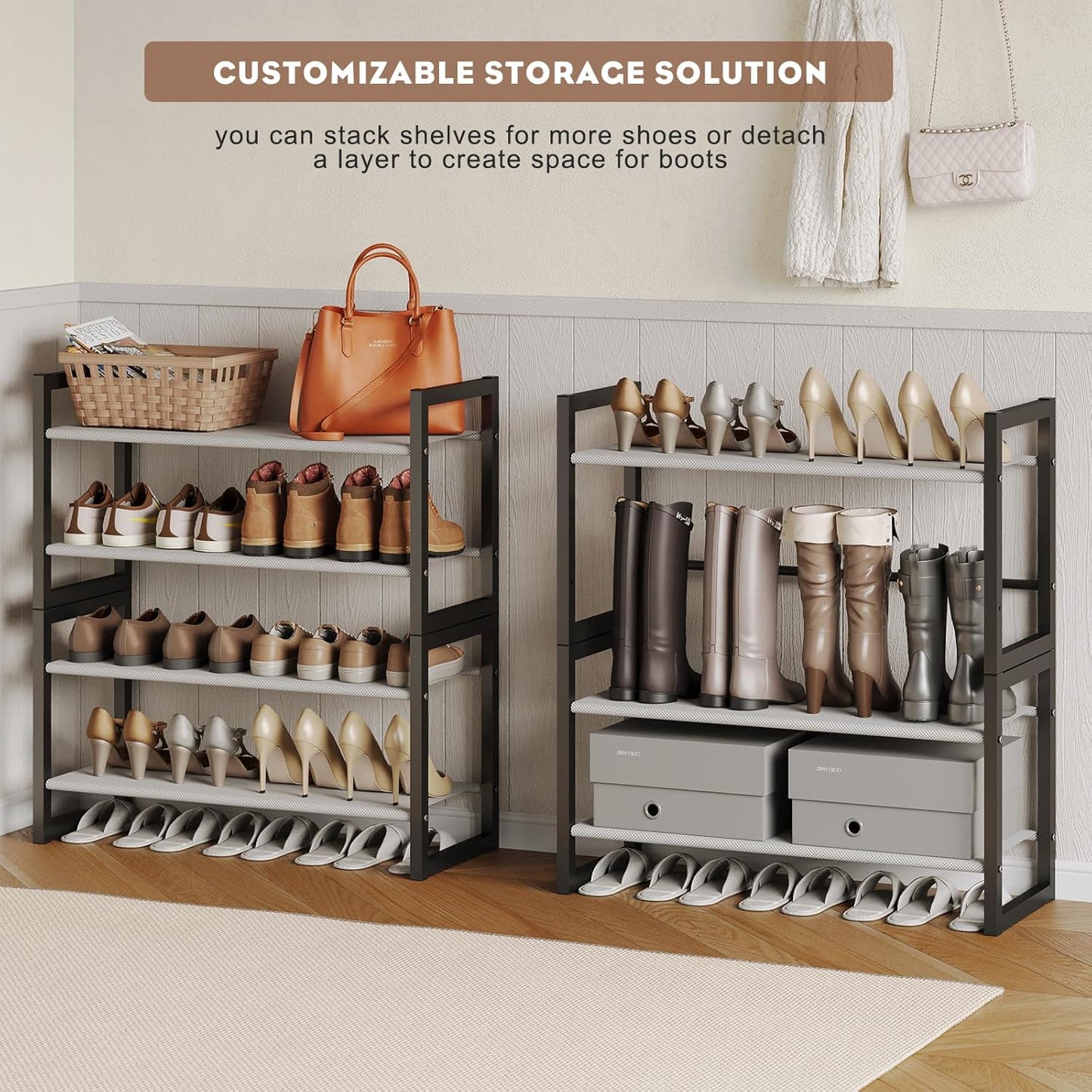 8-Tier Non-Woven Fabric Shoe Rack - Sturdy & Durable Metal Shoe Storage Shelf, Easy to Assemble for Closet, Entryway, Bedroom