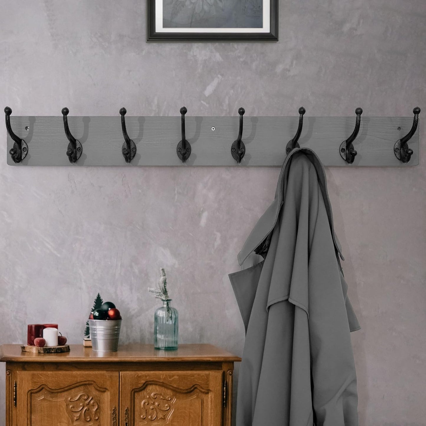 WEBI Rustic Coat Rack Wall Mount,35.43" Long 8 Cast Iron Coat Hooks Wall Mounted,Heavy Duty Wall Coat Hanger Hooks for Hanging Coats,Clothes,Grey,2 Packs