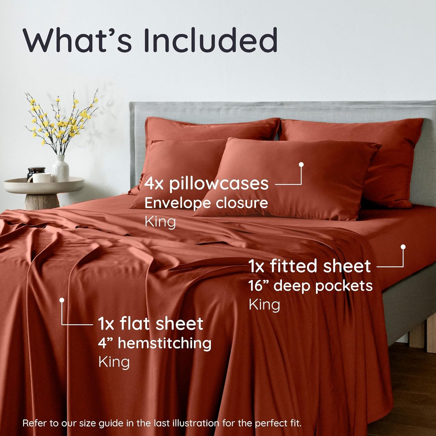 Bambaw 100% Viscose Derived from Bamboo Sheets King Size – 6pcs King Cooling Sheet Set, Luxury Sheets Deep Pocket, Fits Up to 16'' Mattresses, Super Soft Bedding Set (Terracotta)