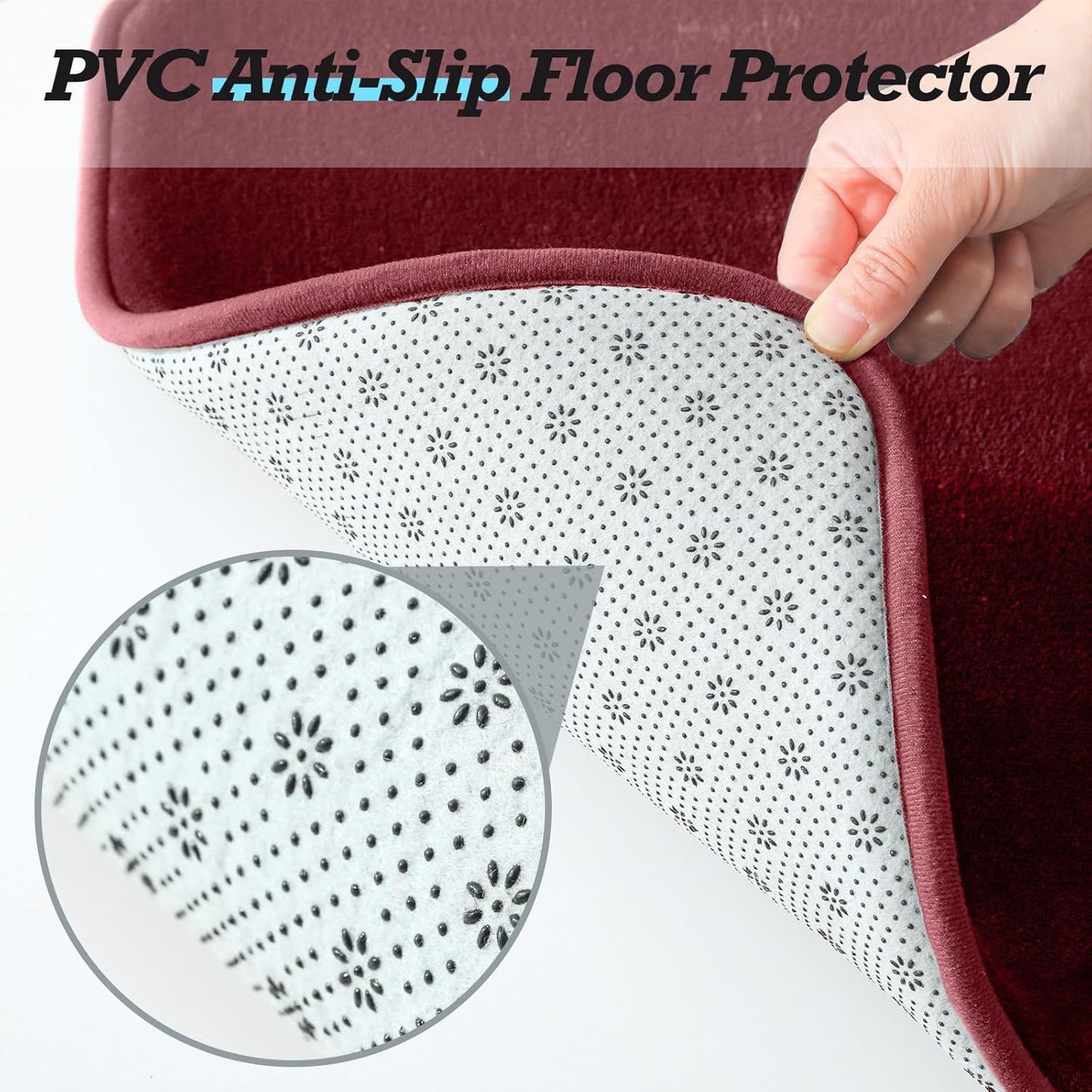 HUXMEYSON Bathroom Rugs Sets 3 Piece, Non-Slip & Quick Dry Bath Mat Set, Ultra Soft Velvet Bath Rugs for Bathroom, Toilet and Shower Floor, Red