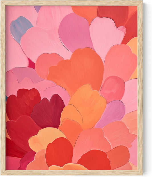 HAUS AND HUES Colorful Abstract Wall Art - Minimalist Retro Picture for Living Room Decor, Red and Pink Modern Wall Art Painting (Petals 1, Beige Frame, 16x20)