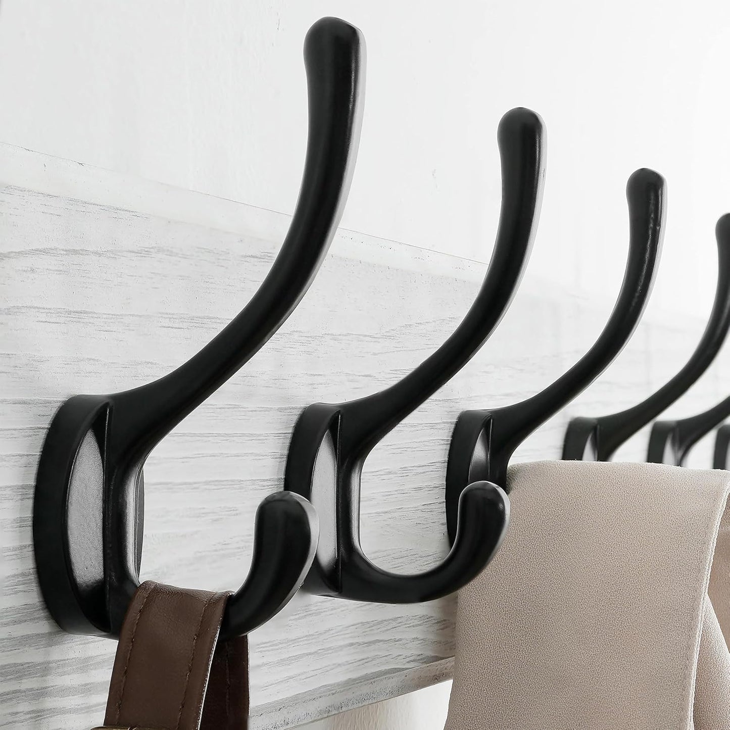 SKOLOO Rustic Wall Mounted Coat Rack, Pine Solid Wood Coat Hook Hanger - 5 Hooks for Hanging Clothes Robes Towels Coats