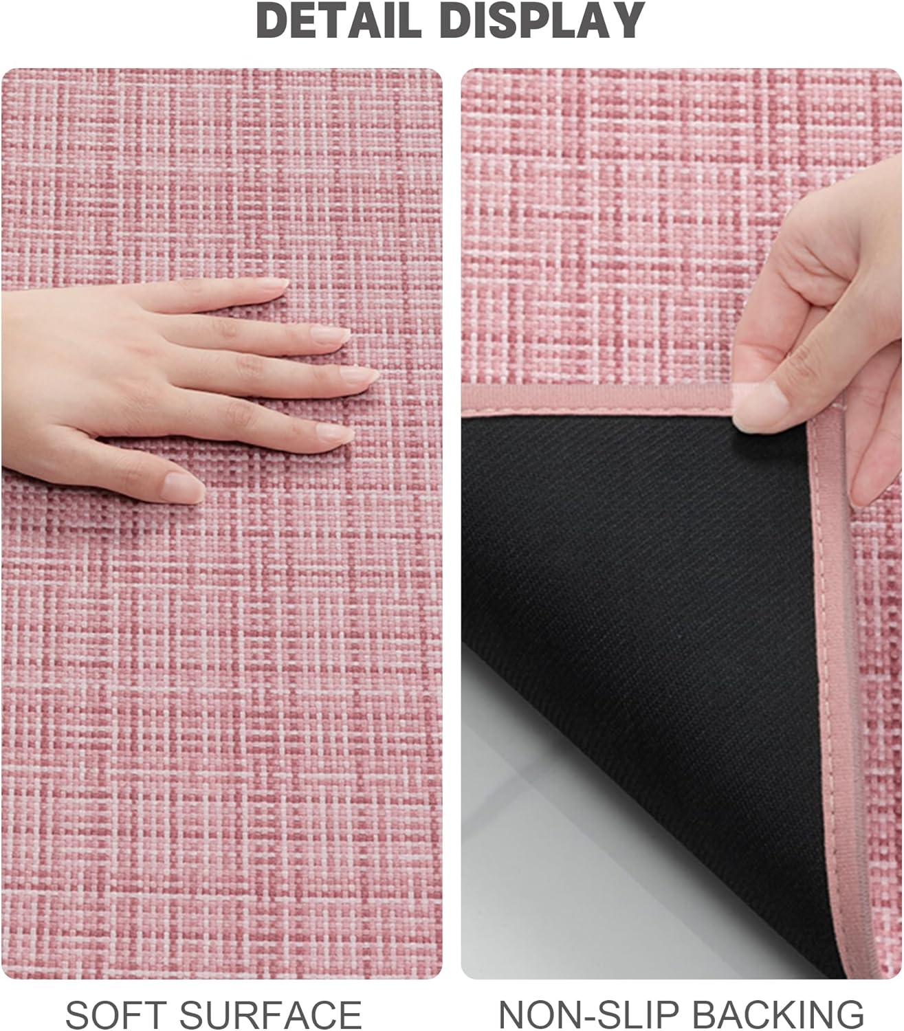 YIHOUSE Bathroom Rugs Sets 5 Pieces, Pink Ultra Thin Bath Mats Fit Under Door, Absorbent Quickly Dry Rubber Backing Braided Bath Mat Set, Non Slip Washable Bath Rugs for Bathroom Floor, Pink