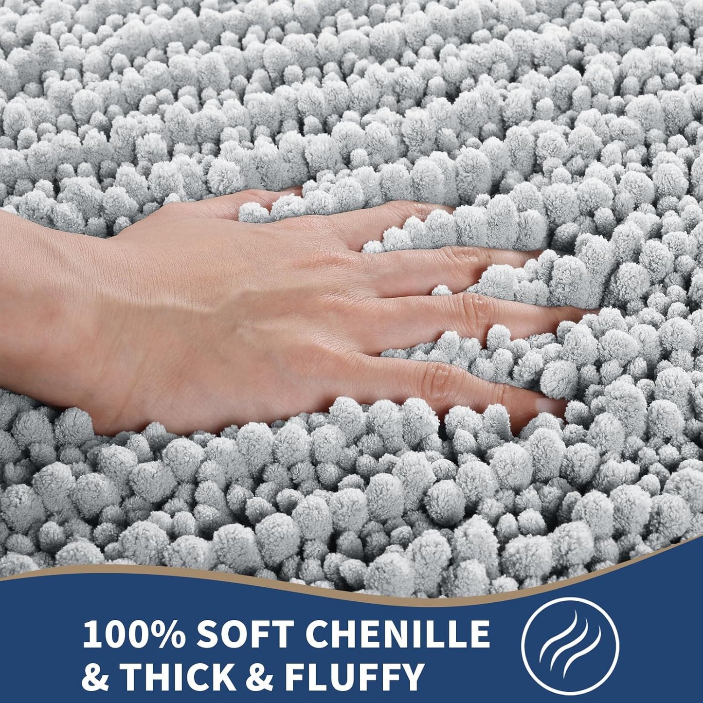 Yimobra Bathroom Rugs Sets 2 Piece - Quick Dry Extra Thick Luxury Chenille Bath Mat, Non Slip Super Absorbent for Tub Shower Sink, Machine Washable Shaggy Floor Mat, 32"x20"+24"x17" Inch, Silver