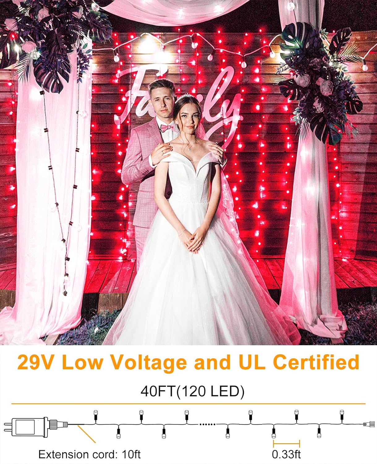 Christmas Lights Outdoor 40Ft 120 LED, Green Wire Christmas Tree Lights for Indoor Waterproof, 8 Modes & Timer, Connectable String Light for Bedroom Yard Party Wedding Decorations, Red