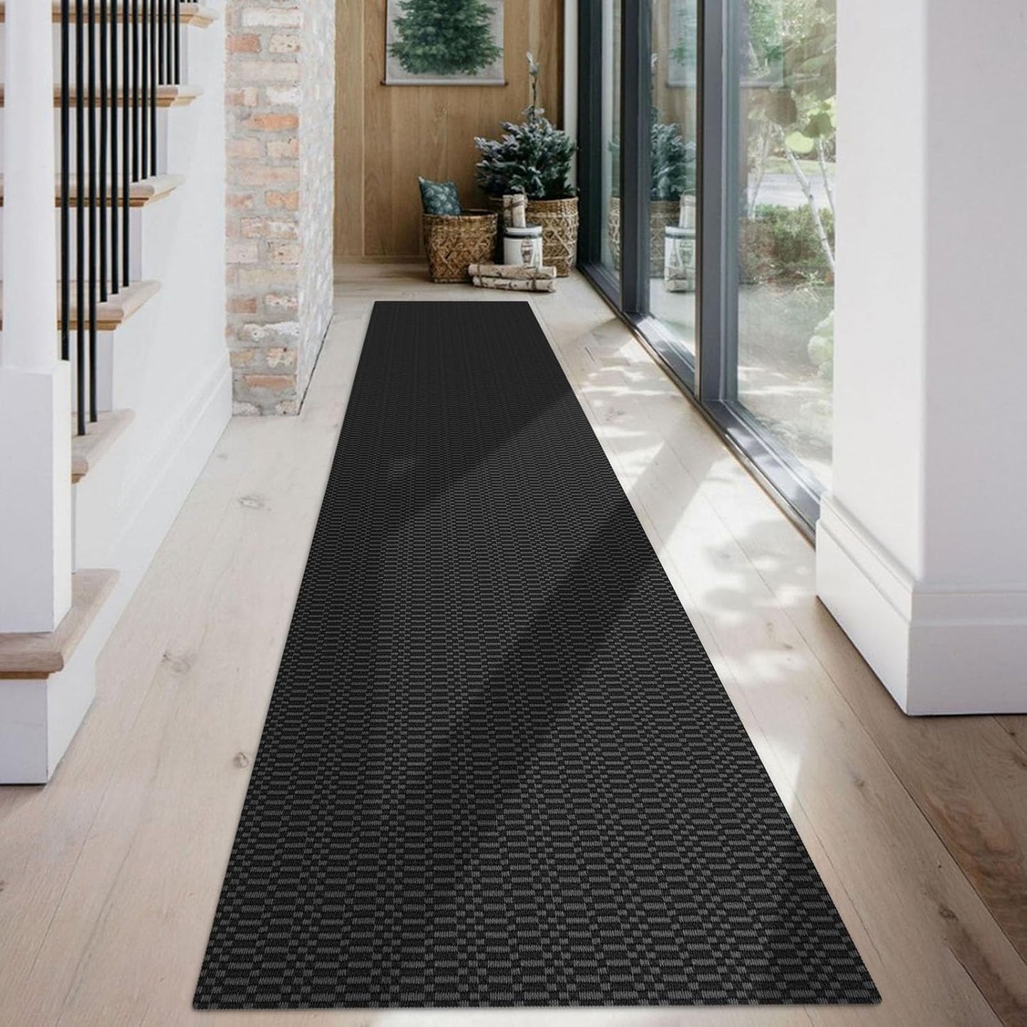 KOZYFLY Washable Runner Rug 2x12 ft Hallway Kitchen Runner Rugs with Rubber Backing Entryway Runner Indoor, Extra Long Carpet Runners for Hall Kitchen Entryway, Black/Grey