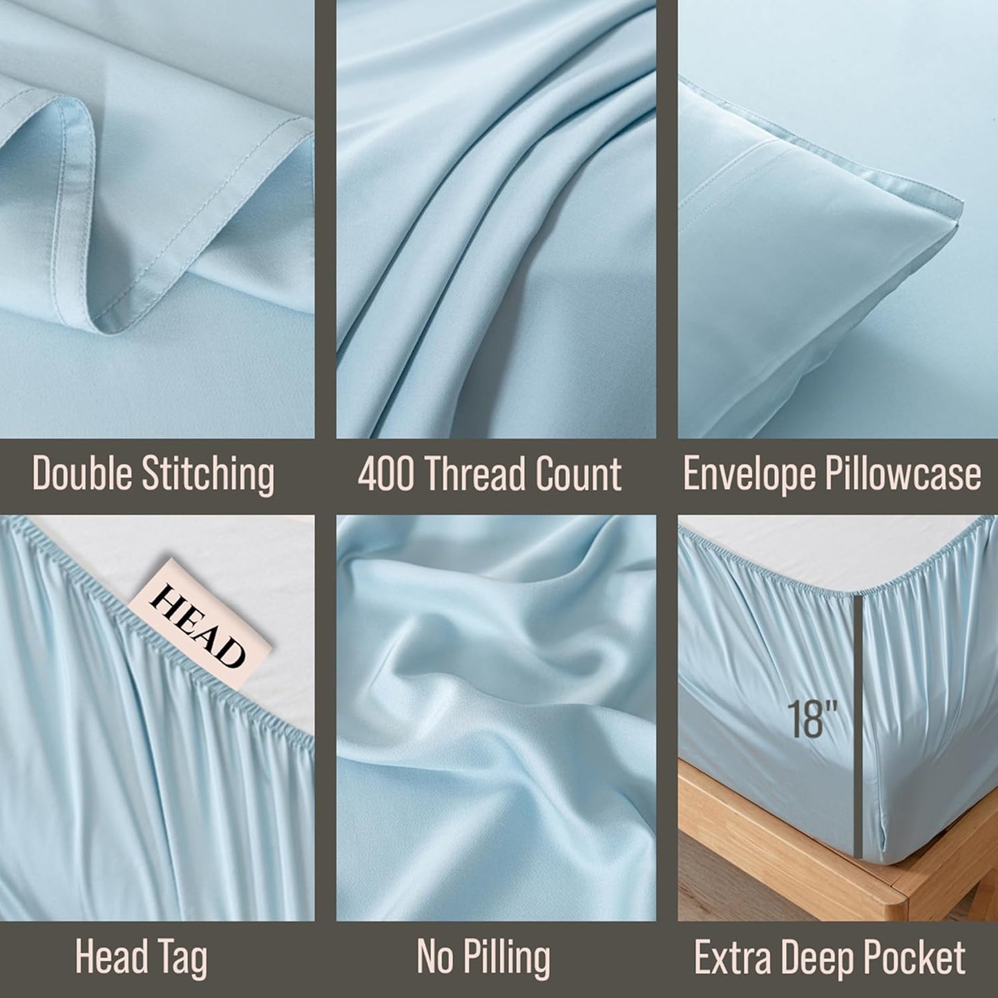 Bella Coterie Luxury Bamboo Viscose Queen Size Sheet Set | 100% Organically Grown | Ultra Soft | Cooling for Hot Sleepers | 18" Deep Pocket [Coastal Blue]