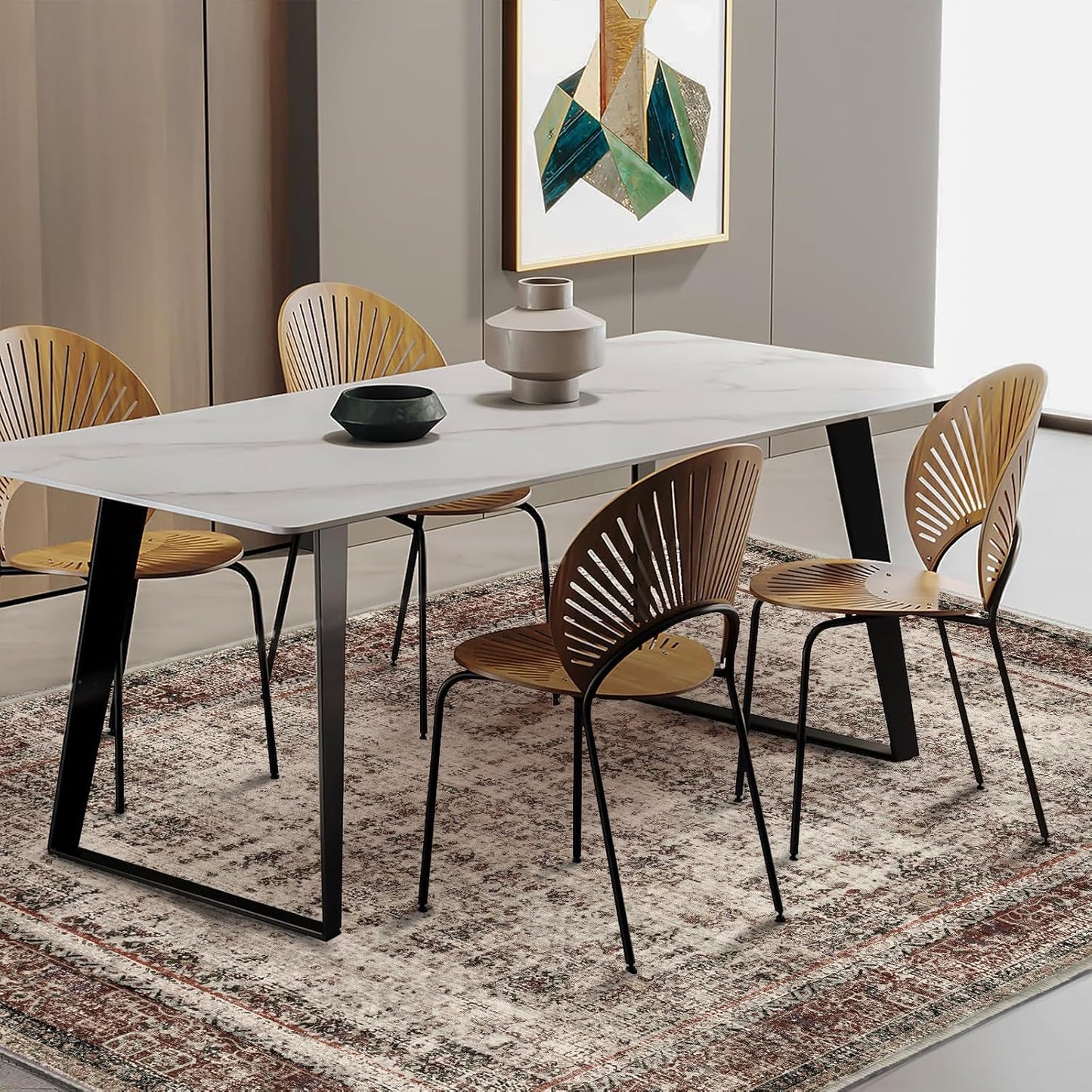 10'x14' Washable Area Rug Boho Chic Medallion Distressed Design Non-Shedding Easy Care Ideal for High Traffic Areas in Rug for Living Room Bedroom Office Coffee Table Large Carpet