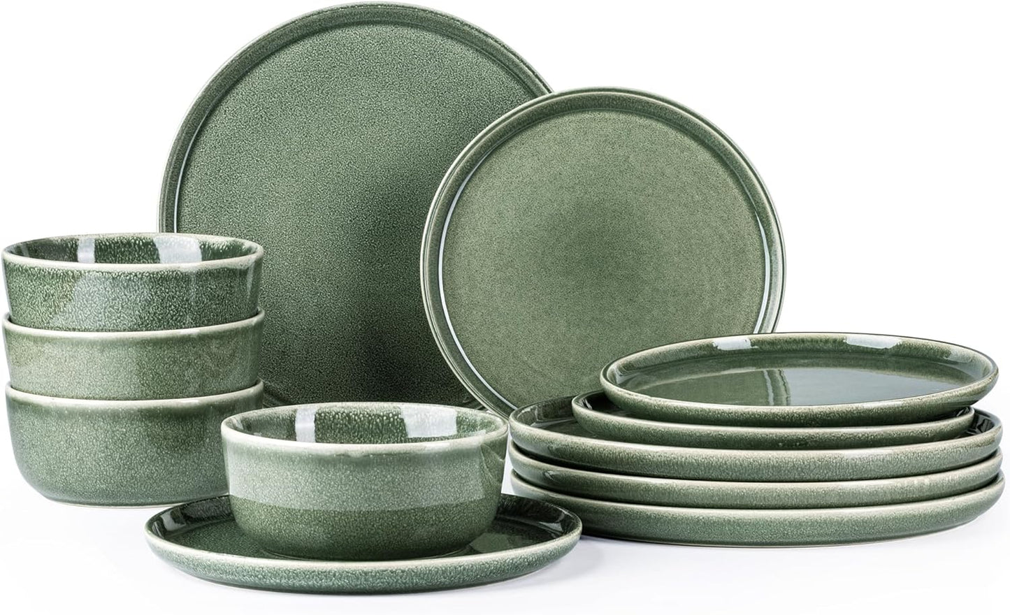 AmorArc Stoneware Dinnerware Sets for 4,Round Reactive Glaze Ceramic Plates and Bowls Set,Highly Scratch Resistant | Dishwasher & Microwave Safe Dishes Set,Service for 4 (12pc)