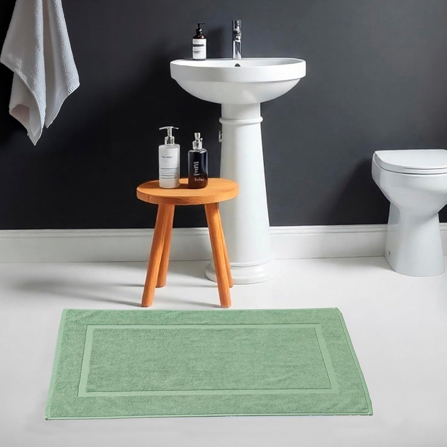 HILLFAIR-900 GSM-100% Ringspun Cotton Floor Towels mat- Hotel-Spa Tub-Shower Bathroom Floor mat Towels- 21 x 34 Inch - Terry Cotton Bath Mats, Machine Washable, Absorbent- 2 Peice Towel Set- Sage