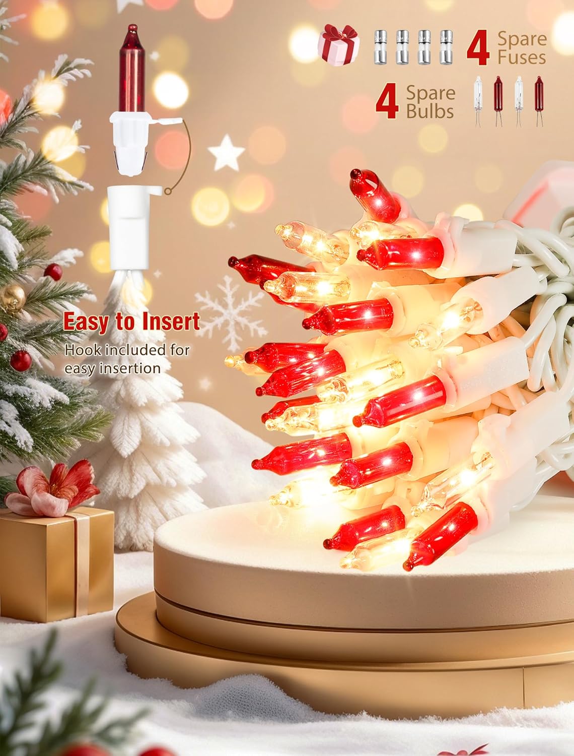 Hopolon Red and Clear Christmas Lights, 2 Pack 13 FT 50 Count Mini String Light Set, White Wire Incandescent Fairy Lights Plug in Connectable for Indoor Outdoor Wedding Birthday Valentine’s Day Decor