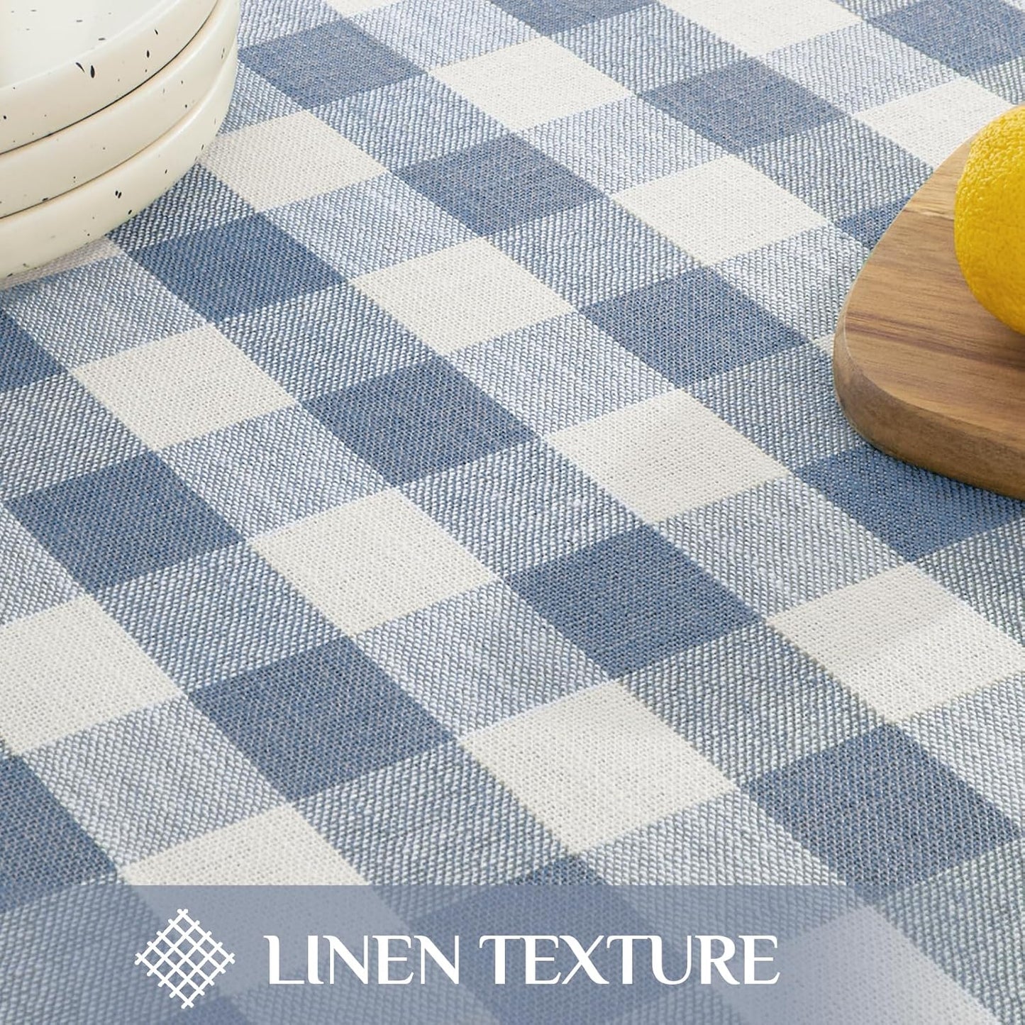 Softalker Checkered Tablecloth Square, Heavy Weight Linen Gingham Outdoor Table Cloth with Tassel, Washable Wrinkle Free Buffalo Plaid Table Cover for Dining/Party/Home - 55 x 55 Inch, Blue
