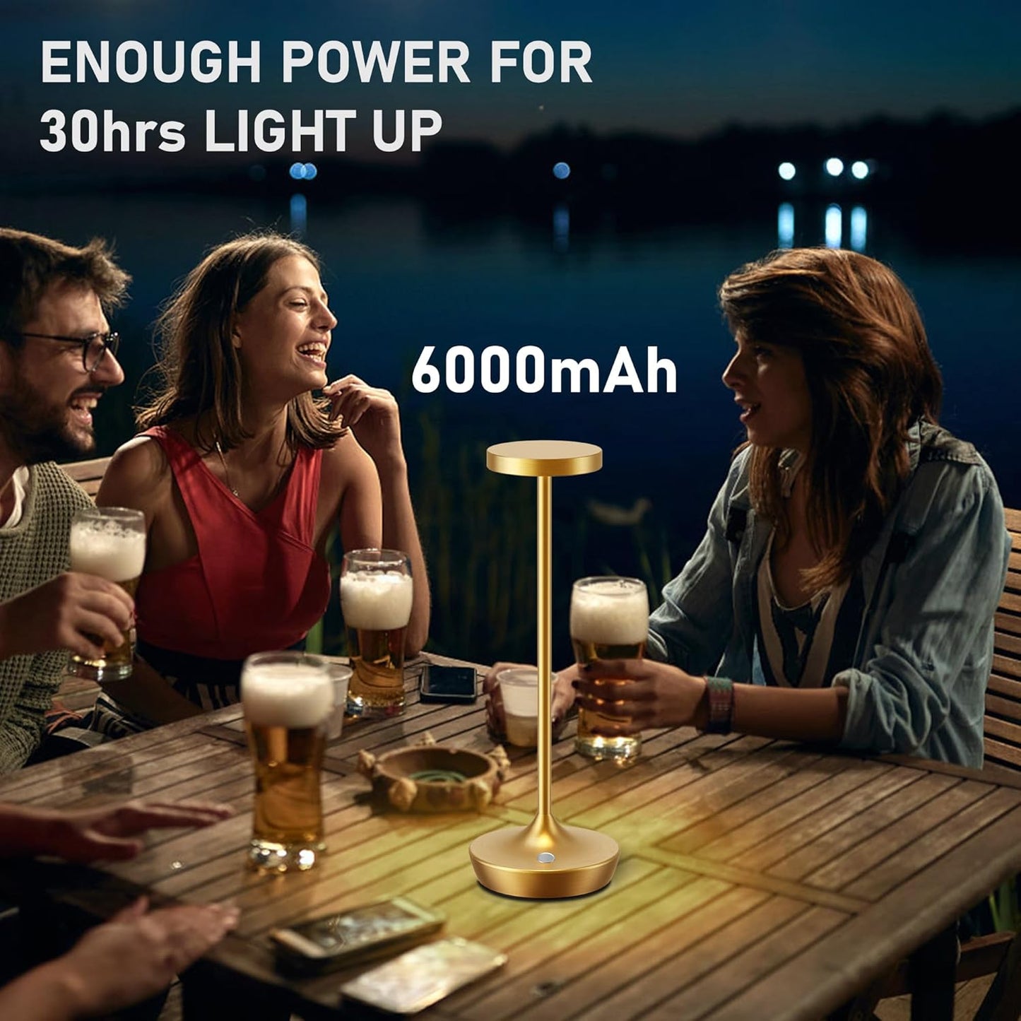 Rechargeable Table Lamp Cordless - 6000mAh Battery Operated LED Table Light - Portable Touch Dimmable Outdoor Waterproof Table Lamps for Patio Restaurant Dining (Gold)