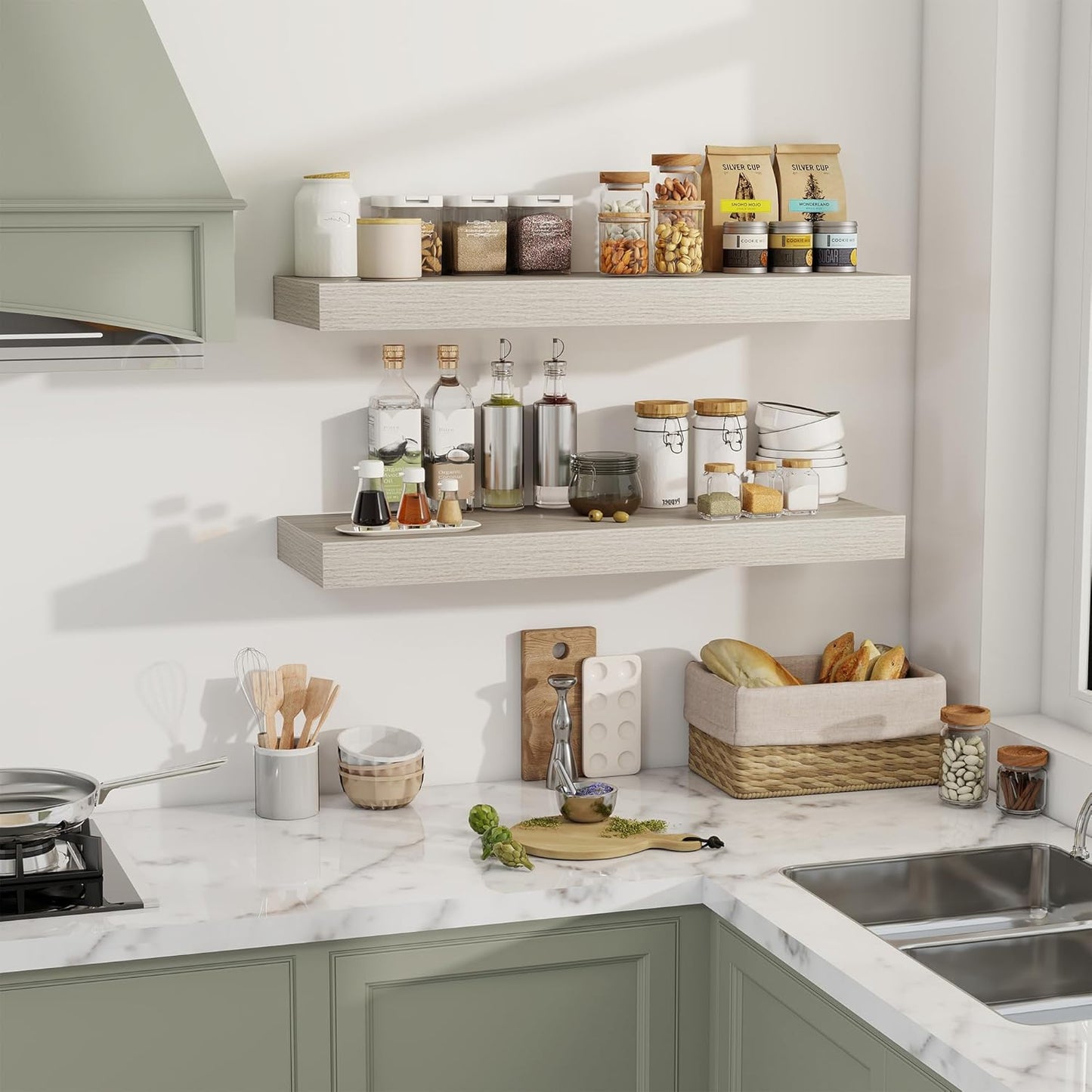 36 Inch Floating Shelves, 12" Deep Floating Shelf Wall Mounted, 36" Wall Shelves, Rustic Deep Bookshelf, Extra Deeper & Thicker Display Shelves for Bedroom, Living Room, Gray, Set of 2