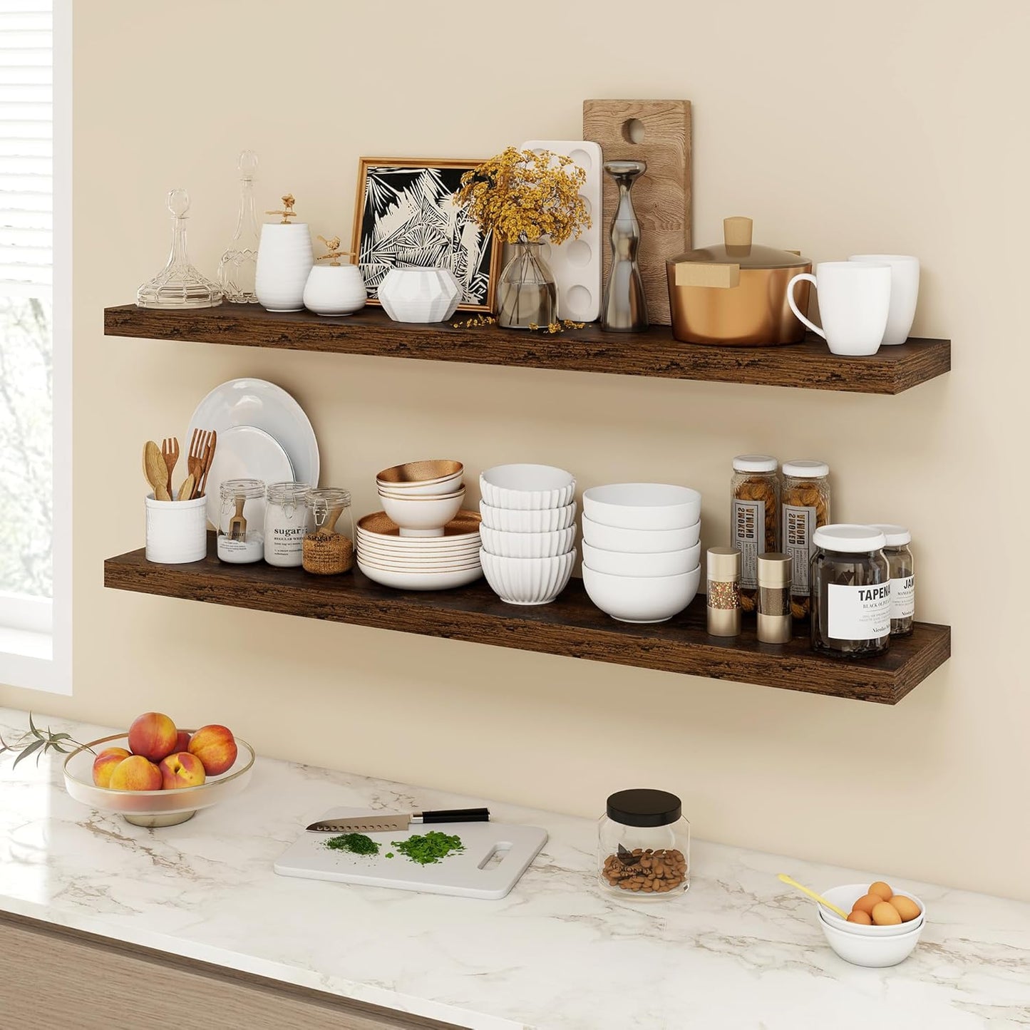 48 Inch Floating Shelves, 9.3" Deep Floating Shelf Wall Mounted, 48" Wall Shelves, Rustic Deep Bookshelf, Large Display Shelves & Storage Shelves for Bedroom, Living Room, Brown, Set of 1