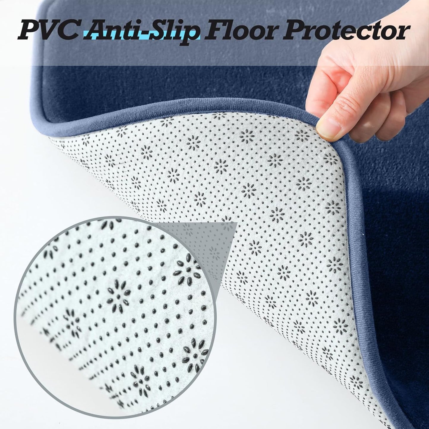 HUXMEYSON Bathroom Rugs Sets 2 Piece, Non-Slip & Quick Dry Bath Mat Set, Ultra Soft Velvet Bath Rugs for Bathroom, Toilet and Shower Floor, Navy