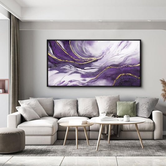 yiijeah Purple Abstract Canvas Wall Decor for Living Room - Purple and Gold Large Framed Picture Artwork for Walls Bedroom Office Home Decor Modern Boho Wall Art