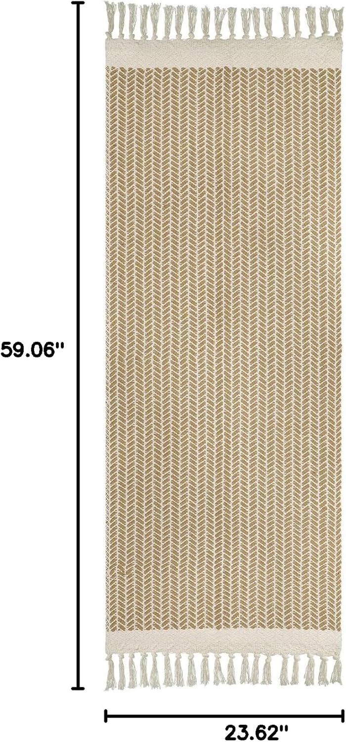 Lahome Boho Bathroom Runner Rug, 2x5 Hallway Runner Rugs Washable Rugs for Entryway Indoor Door Mat with Tassels, Farmhouse Woven Cotton Low Pile Rug Runners for Hallways Laundry Room, Khaki