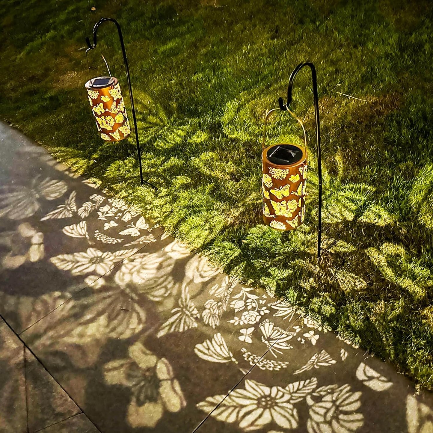 Solar Lanterns Outdoor Waterproof Butterfly Birthday Gifts for Women Mom Grandma Garden Decor Flower Metal Hanging LED Decorative Light for Patio Yard Lawn Backyard Front Porch Gardening Gifts