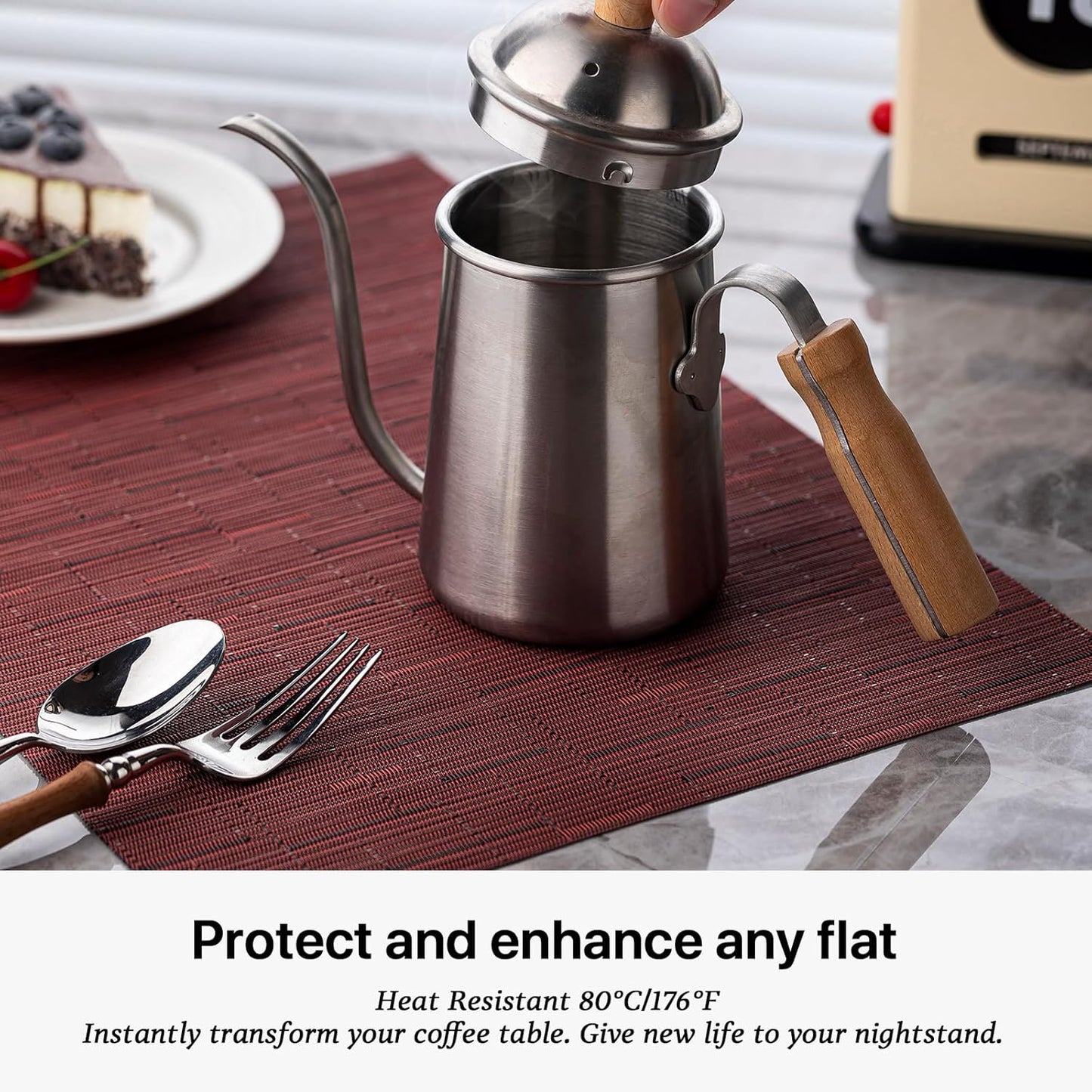 LEXMORE Placemats Set of 8 Vinyl/Plastic Woven Place Mats for Kitchen Table Indoor/Outdoor Washable Placemat Wipeable Dining Table Mats(Burgundy)