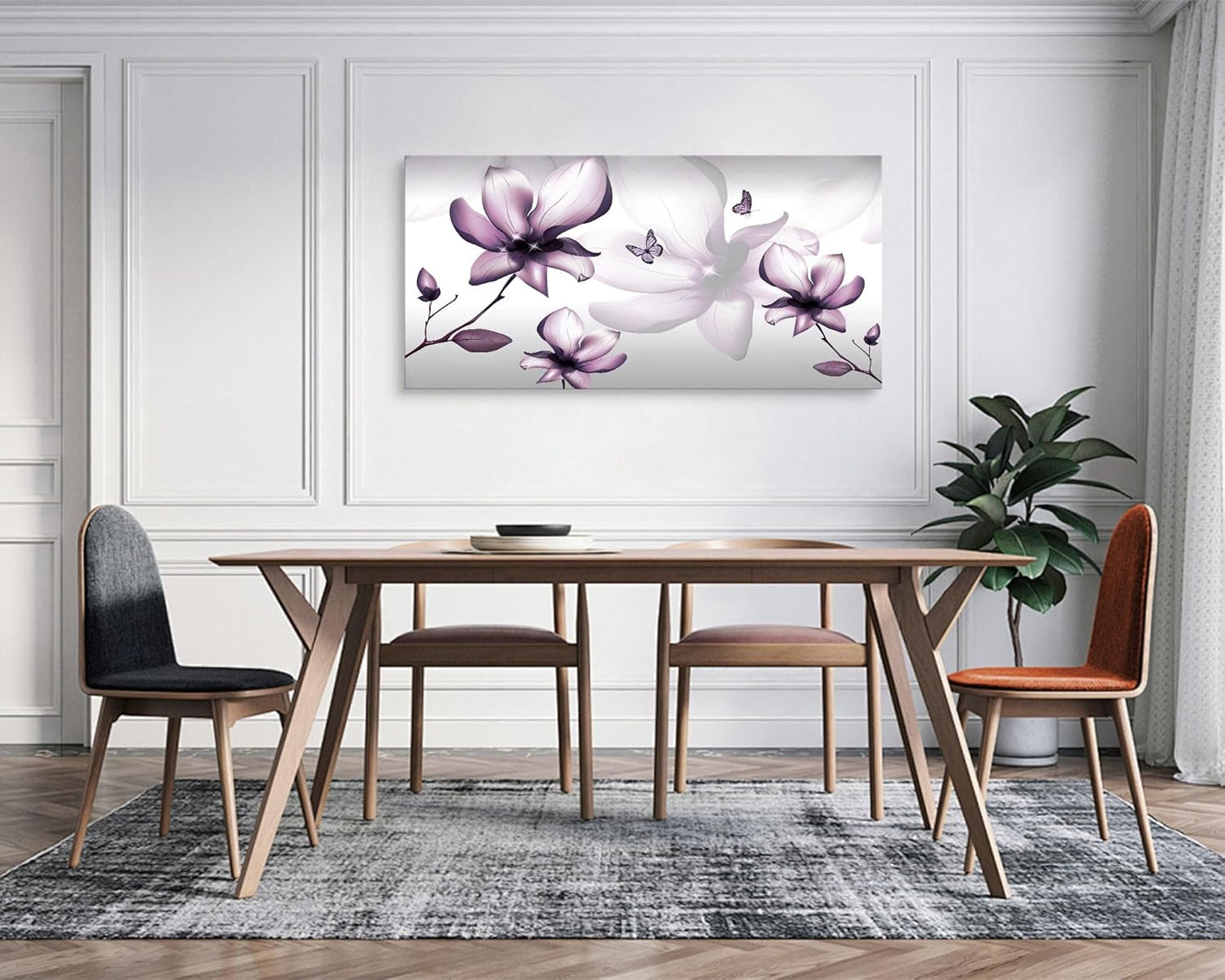 Muolunna BK06575 Purple Magnolia with Butterfly Flower Canvas Wall Art Picture 1 Panel 3D wallpaper Modern Art Prints Painting For Bedroom Modern Office Wall Decor Artwork