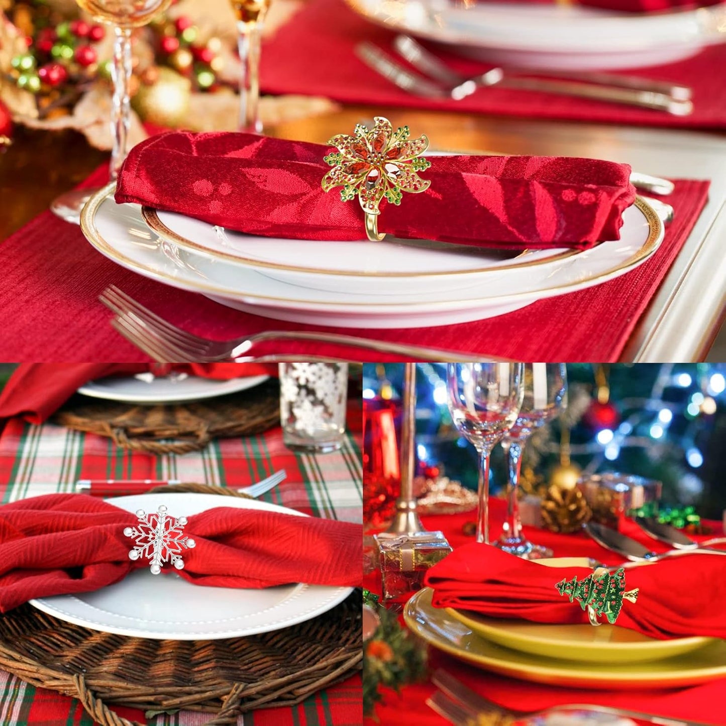 Legigo Set of 6 Christmas Tree Napkin Rings for Dinning Table Setting - Metal Napkin Holder Rings for Xmas Dinner Holiday Party, Wedding Receptions Dinning Table Setting