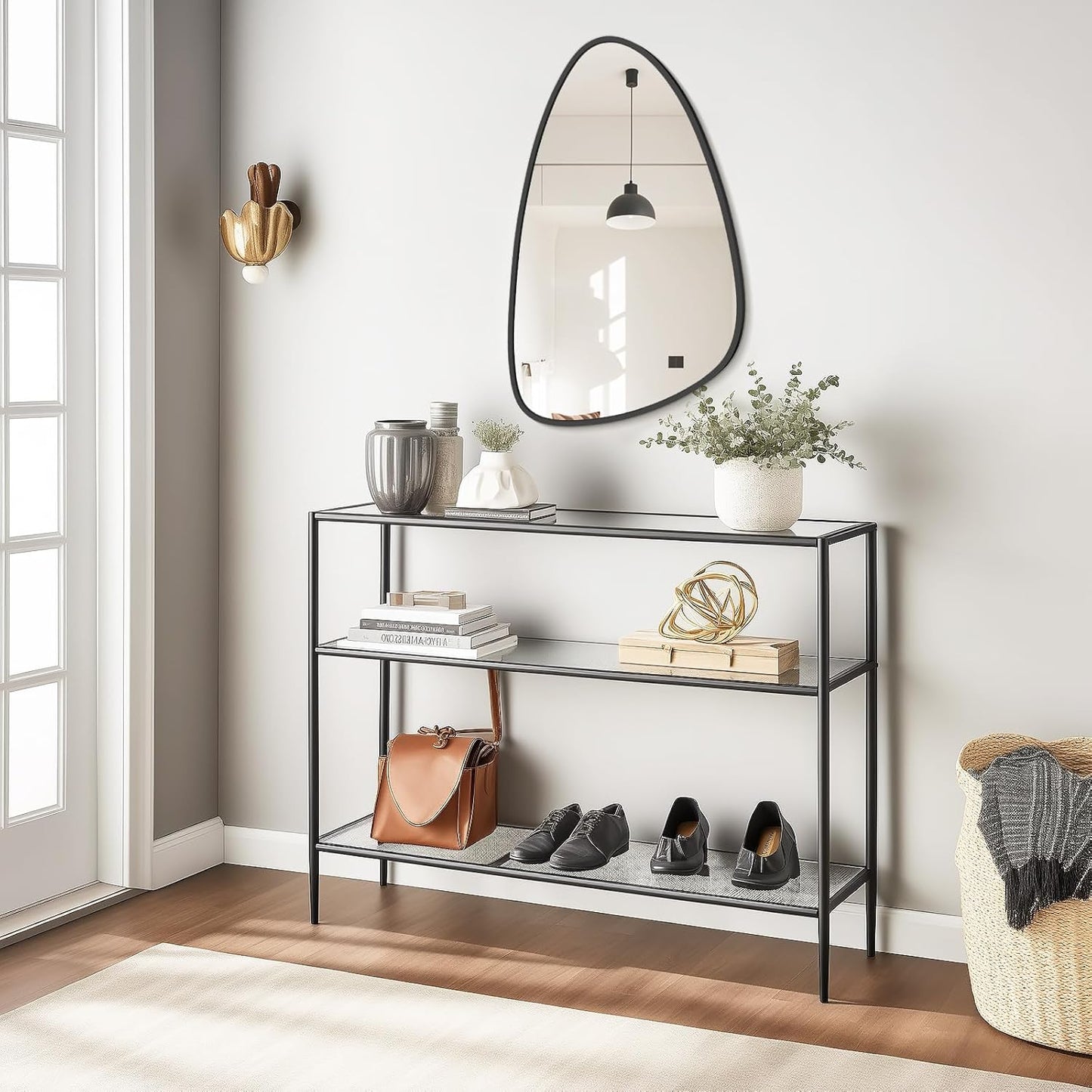 WallBeyond Asymmetrical Mirror, Irregular Wall Mirror, Wall Mirrors Decorative for Bedroom Living Room entryway Hall, Wall Mirror for mid Century Modern Decor 31" H x 20" W, Black