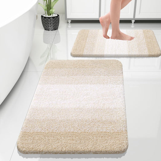 OLANLY Bathroom Rug Set 2 Piece, Soft Absorbent Microfiber Bath Rug Set, Non-Slip, Machine Wash Dry, Plush Shaggy Bath Mats for Bathroom (30"x20"+24"x16", Light Beige)