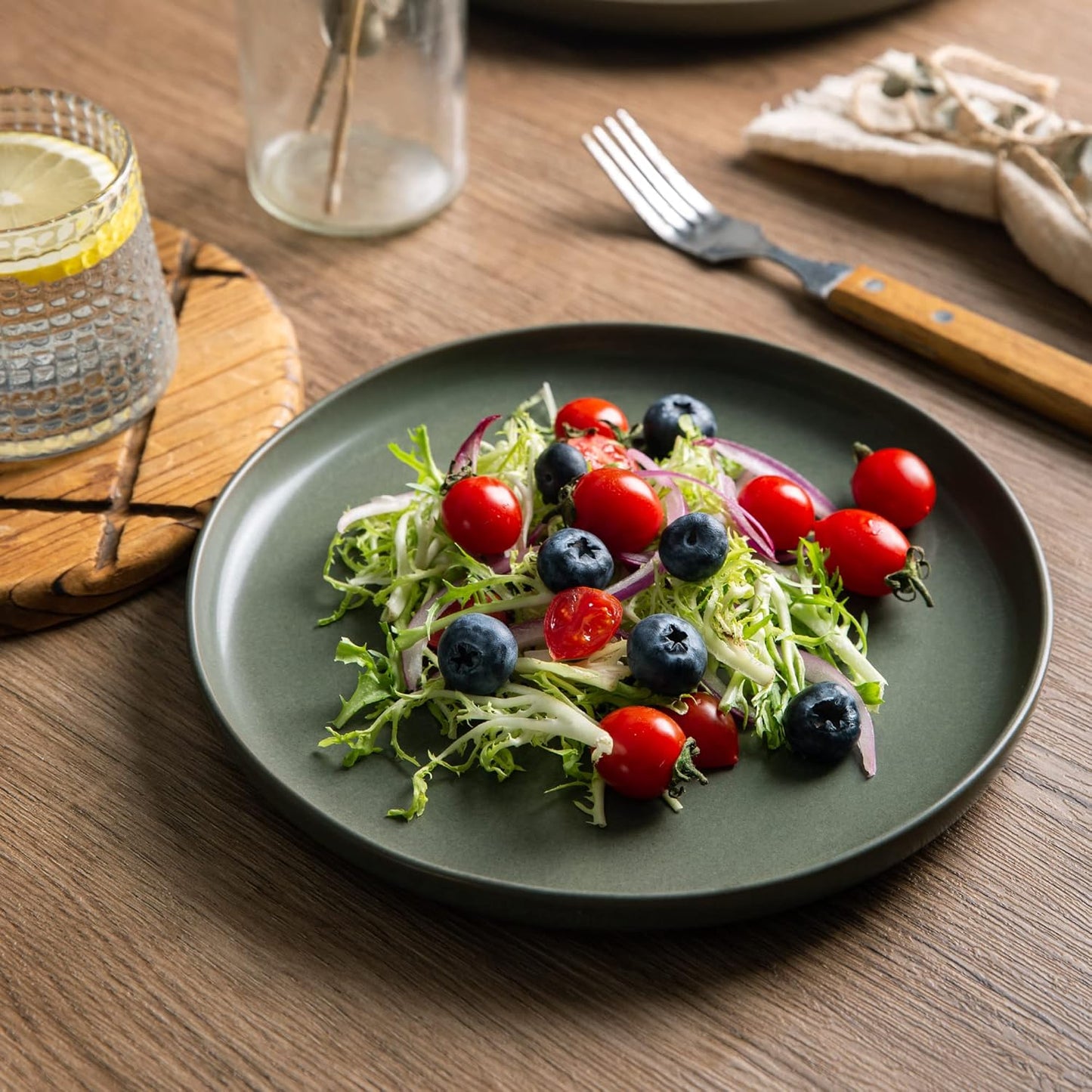 AmorArc Stoneware Dinnerware Sets, Wavy Rim Ceramic Plates and Bowls Sets, Highly Chip and Crack Resistant | Dishwasher & Microwave & Oven Safe Dishes set, Service for 4 (12pc)